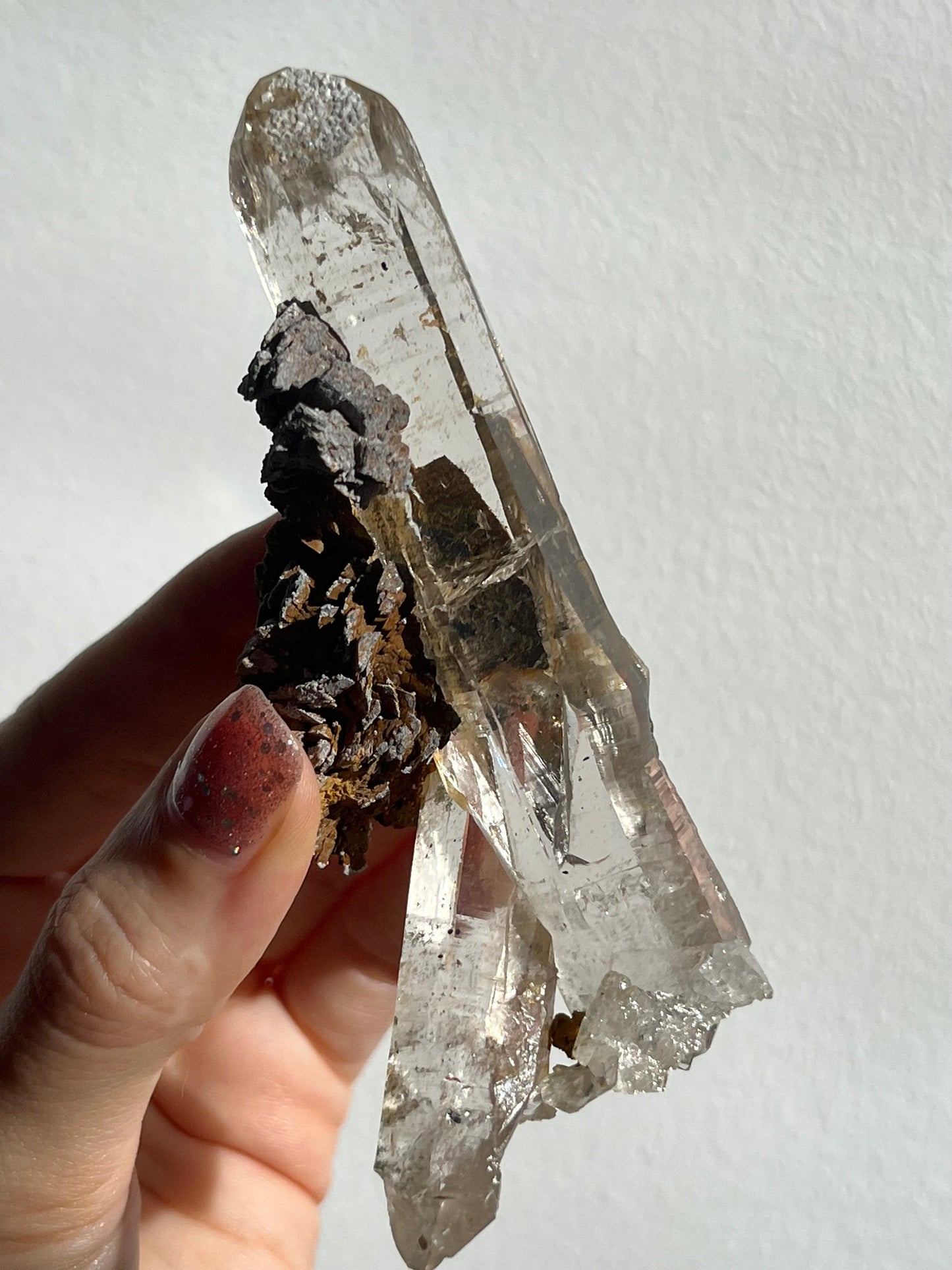 Water Clear Self-Healed Himalayan Smokey Quartz Point in Siderite Rosette #4
