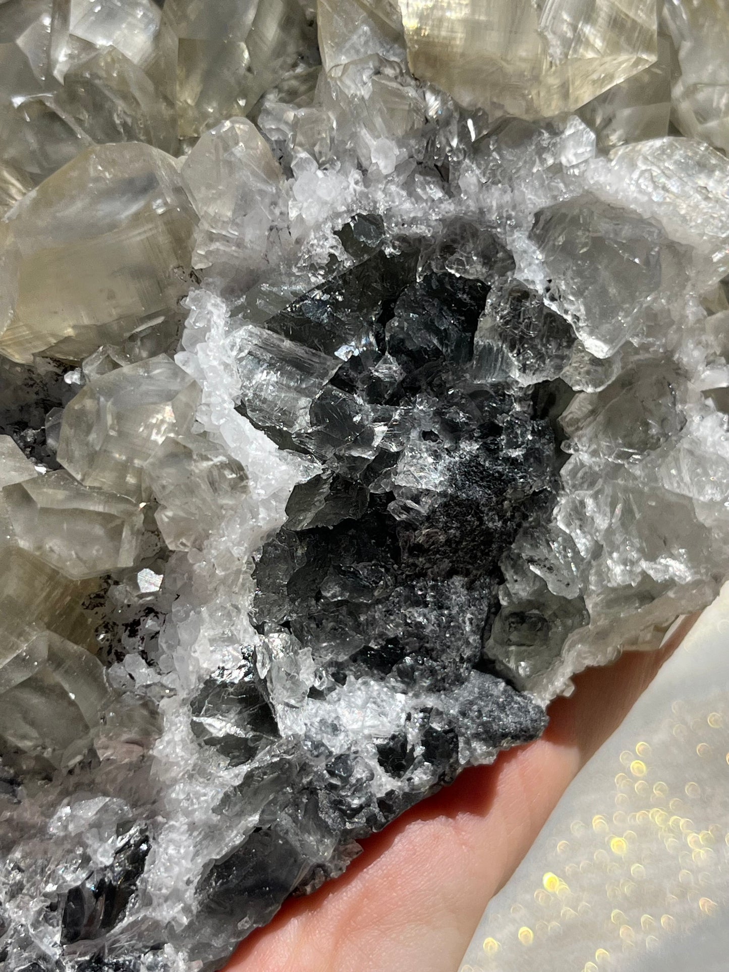 Grey Phantom Calcite Specimen on Quartz & Fluorite Matrix