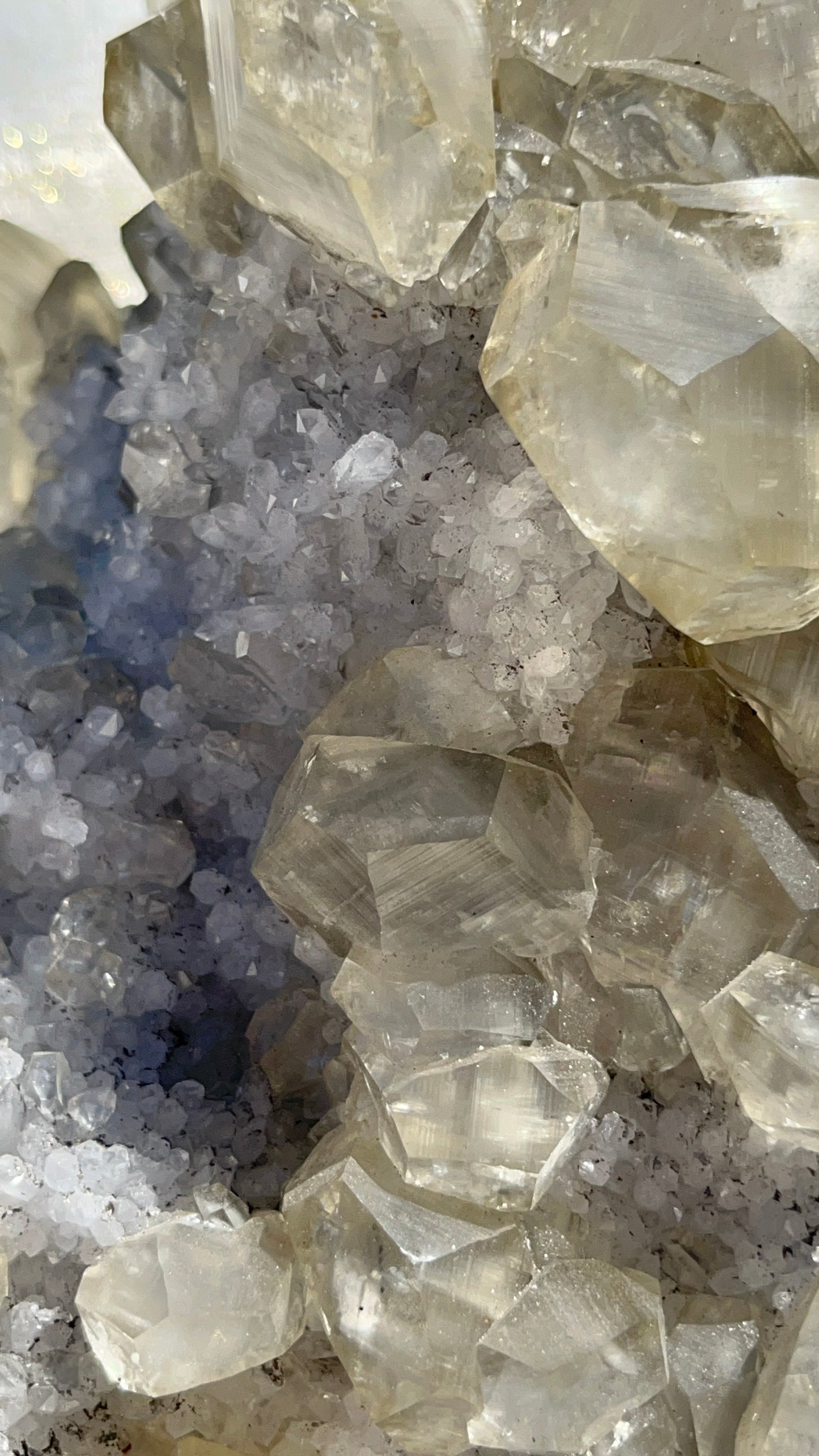 Grey Phantom Calcite Specimen on Quartz & Fluorite Matrix