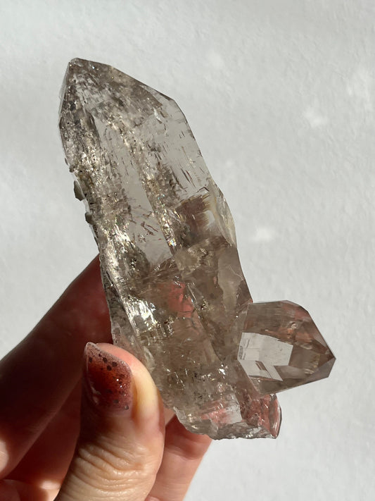 Water Clear Elestial Himalayan Smokey Quartz Cluster w/Siderite, Albite & Spessartine Garnet Inclusion #13 (Perfectly Imperfect)