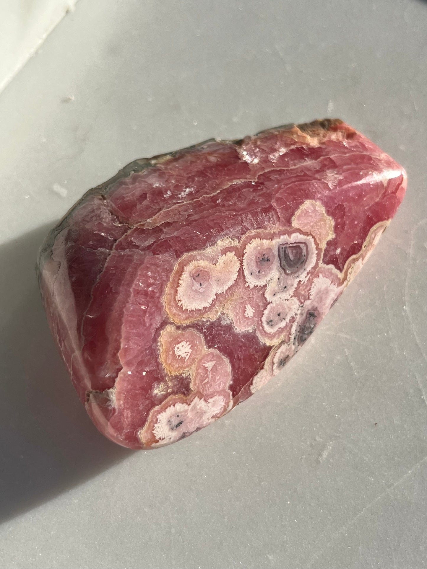 Gemmy Rhodochrosite Freeform w/Pyrite Inclusions #17