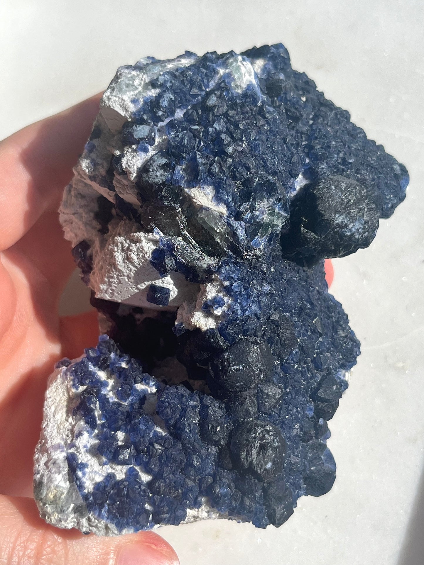 Blueberry Fluorite Specimen w/Candle Quartz #1