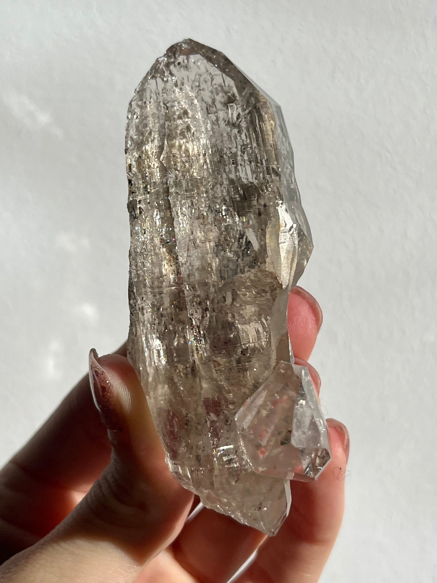 Water Clear Elestial Himalayan Smokey Quartz Cluster w/Siderite, Albite & Spessartine Garnet Inclusion #13 (Perfectly Imperfect)