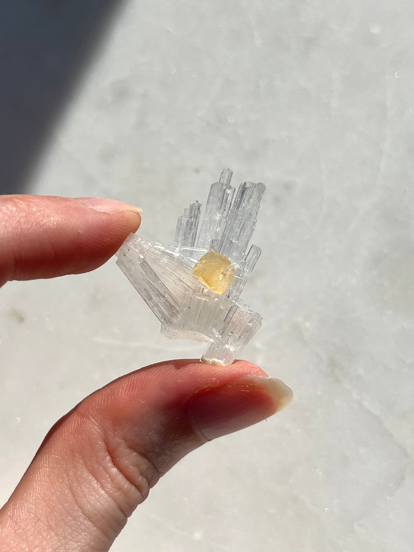A 级黄色菱形方解石在水钙石喷雾样品 #SC1 上