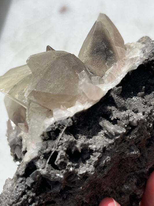 Grey & Pink Hematite Coated Yellow Calcite Specimen