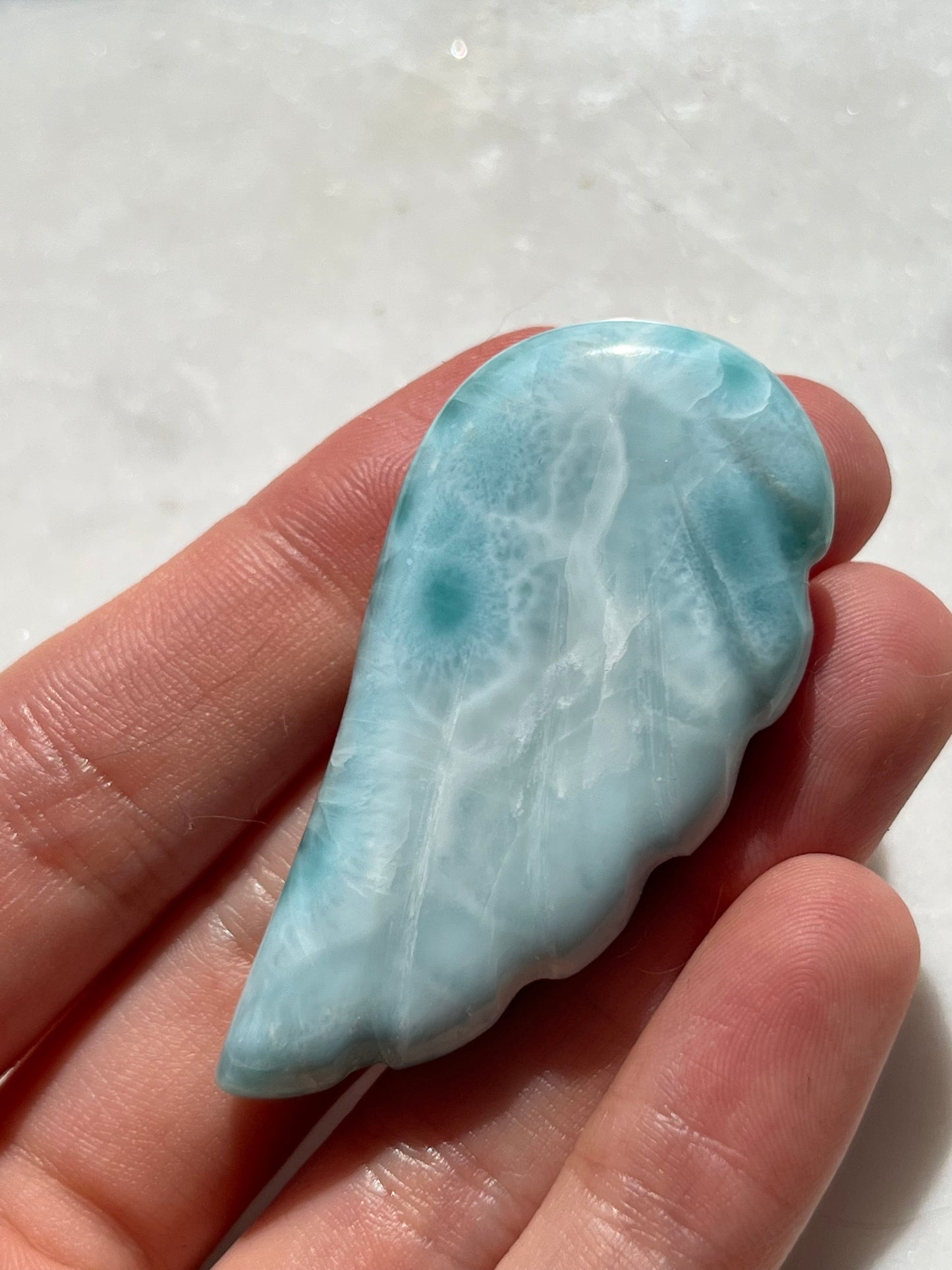 AA 级 Larimar 天使之翼雕刻 #12