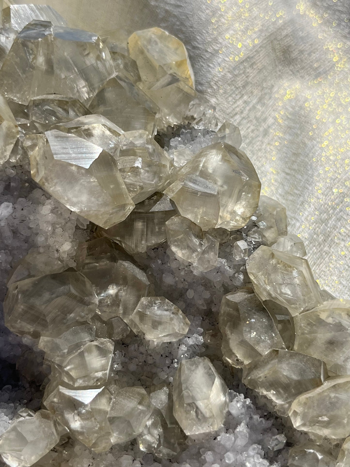Grey Phantom Calcite Specimen on Quartz & Fluorite Matrix