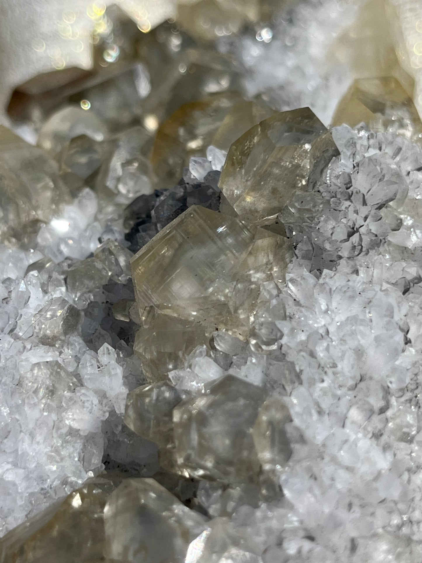 Grey Phantom Calcite Specimen on Quartz & Fluorite Matrix