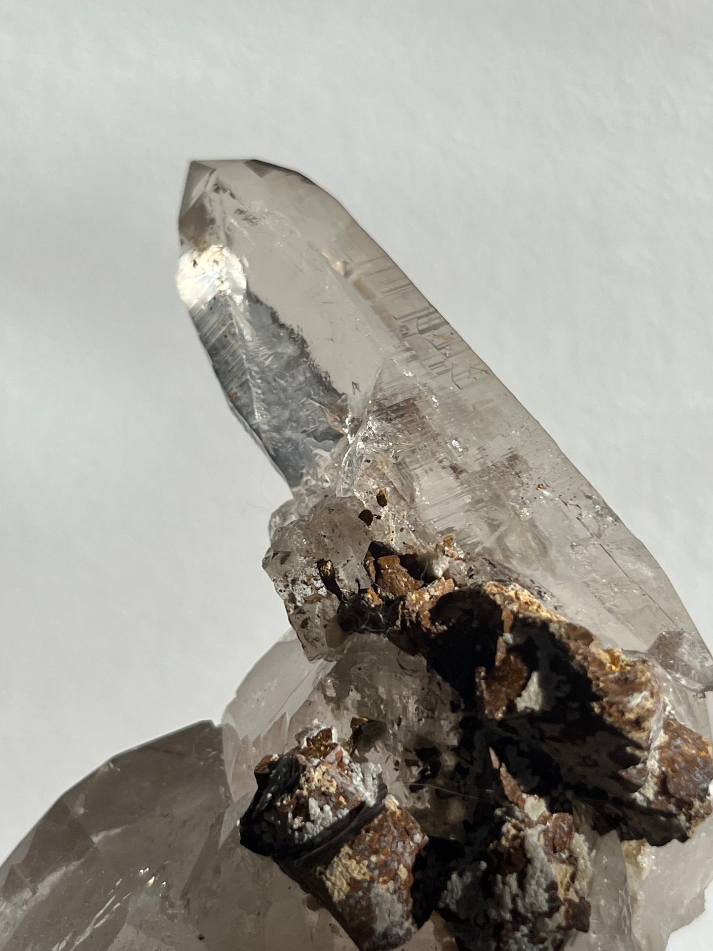 Himalayan Smokey Quartz w/Siderite on Self Healed Quartz Floater #8