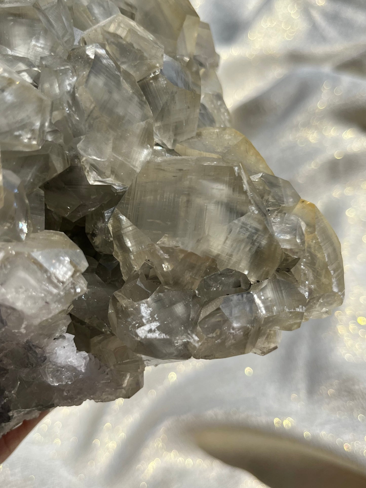Grey Phantom Calcite Specimen on Quartz & Fluorite Matrix