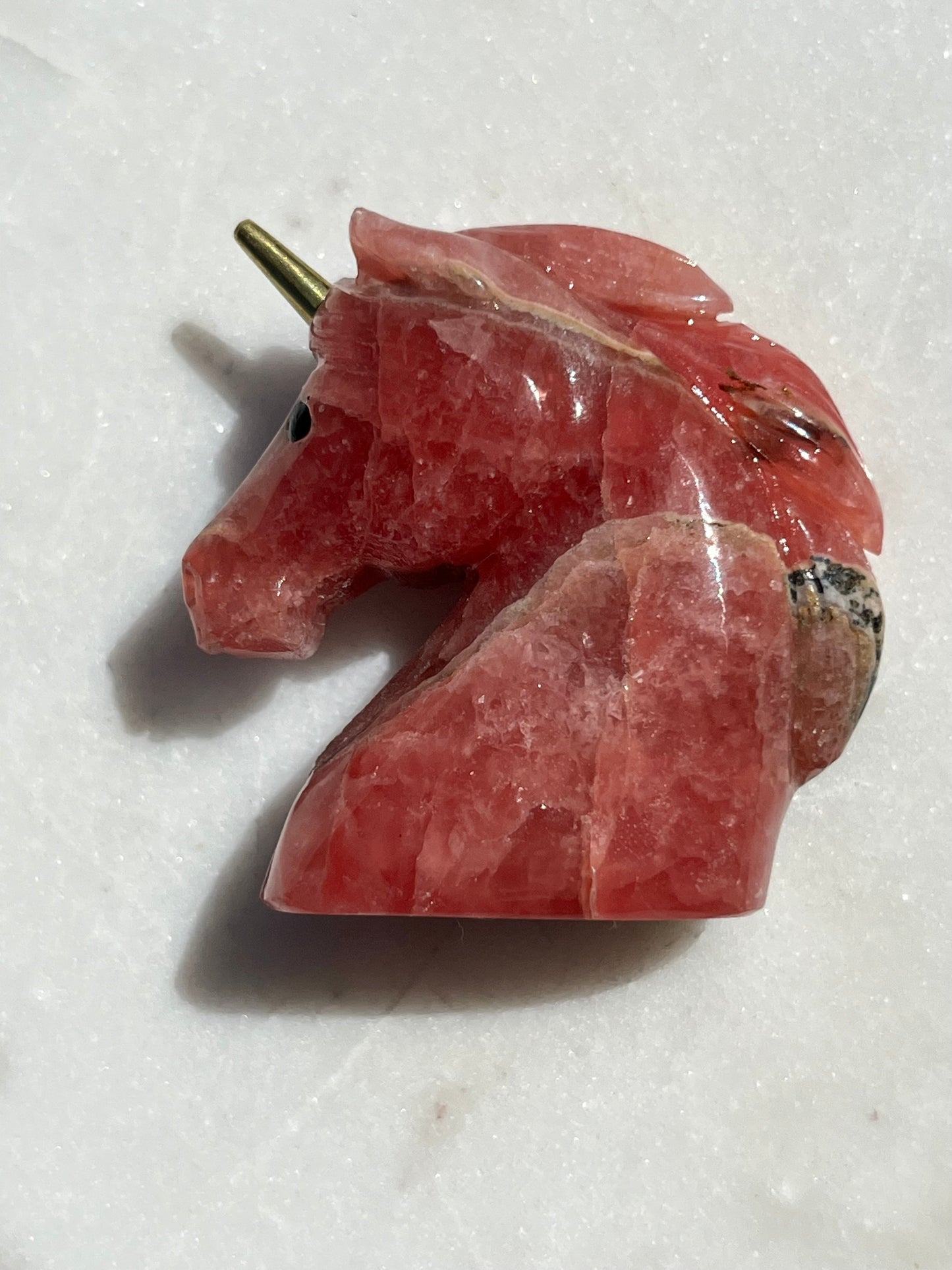 ‘Asli’ Gemmy Rhodochrosite Unicorn w/Brass Horn