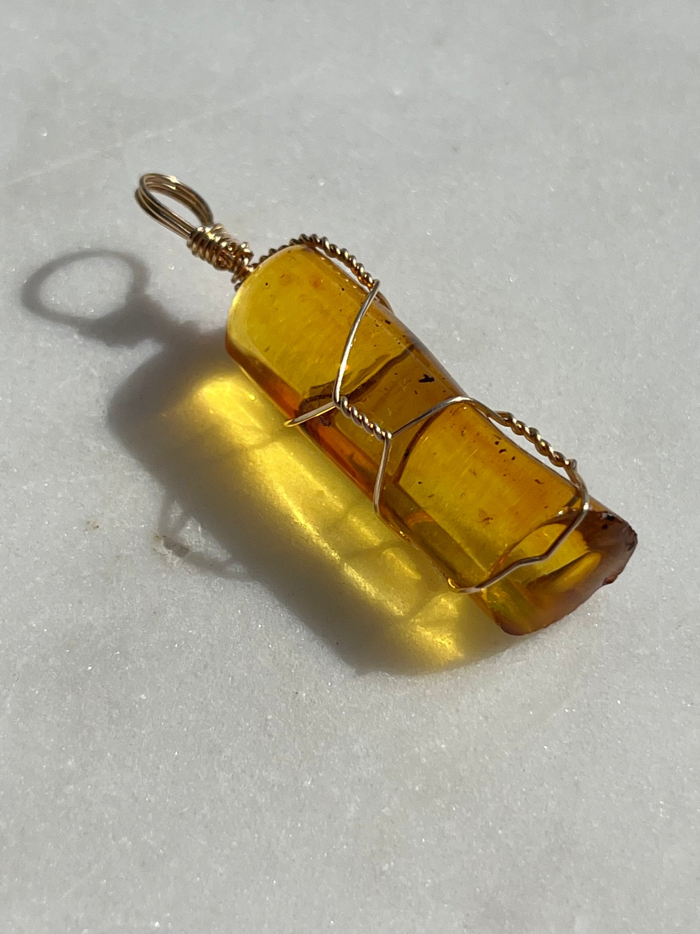 Colombian Amber w/Insects 14kt Gold Wire Wrap Pendant