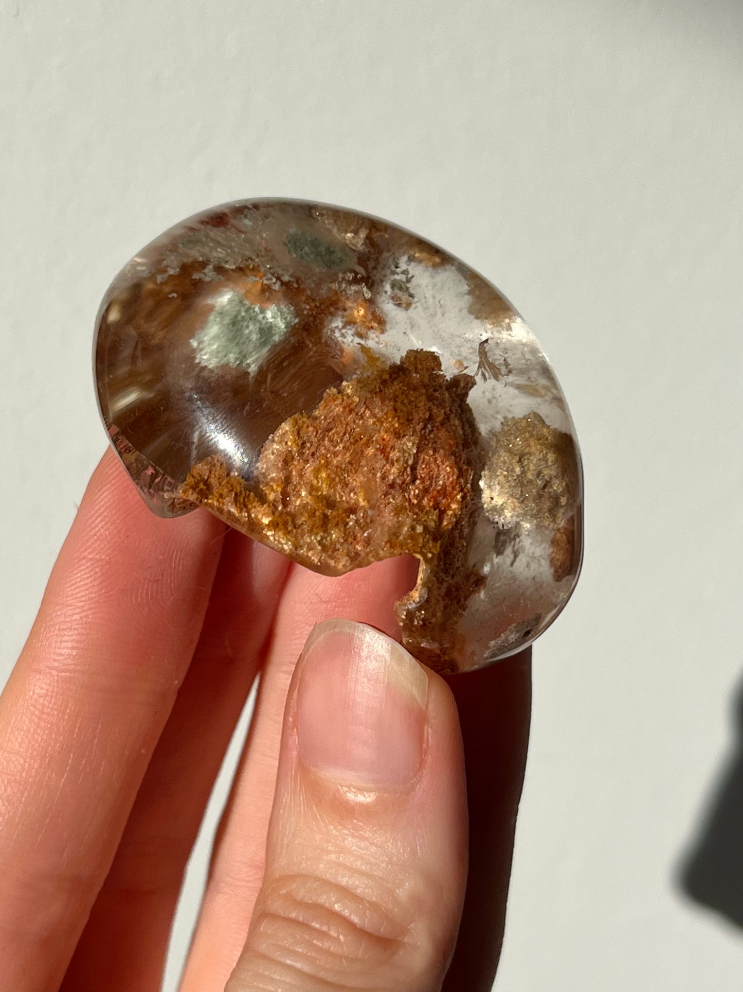 花园烟熏石英镜片带绿色亚氯酸盐 #69