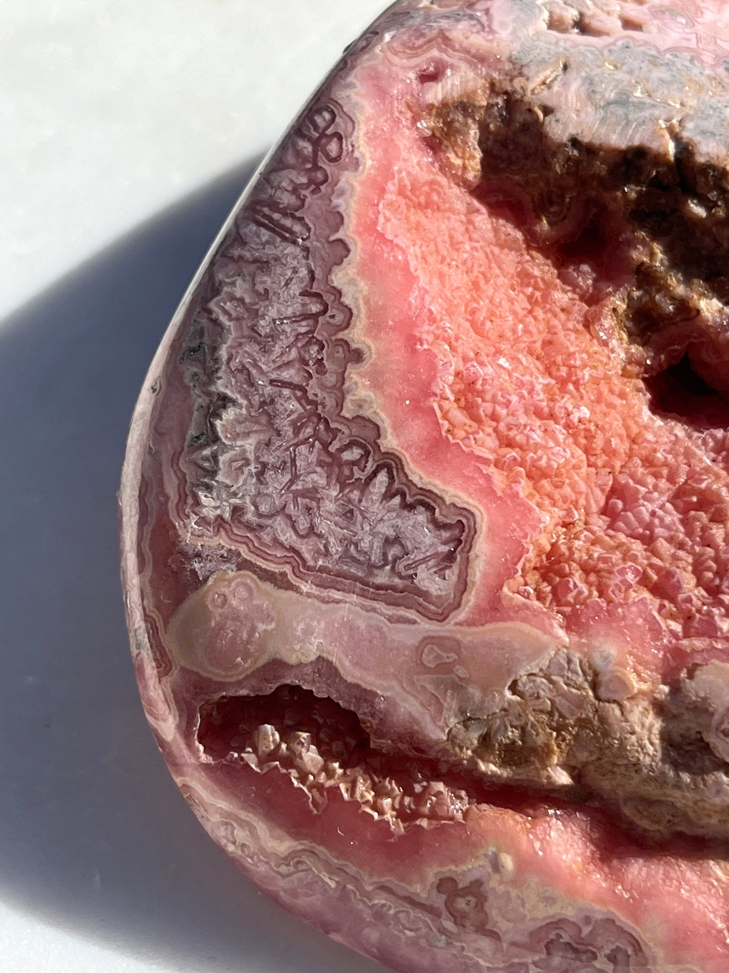 ‘Haven’ Polished Rhodochrosite Vug Freeform w/Terminated Calcite #1