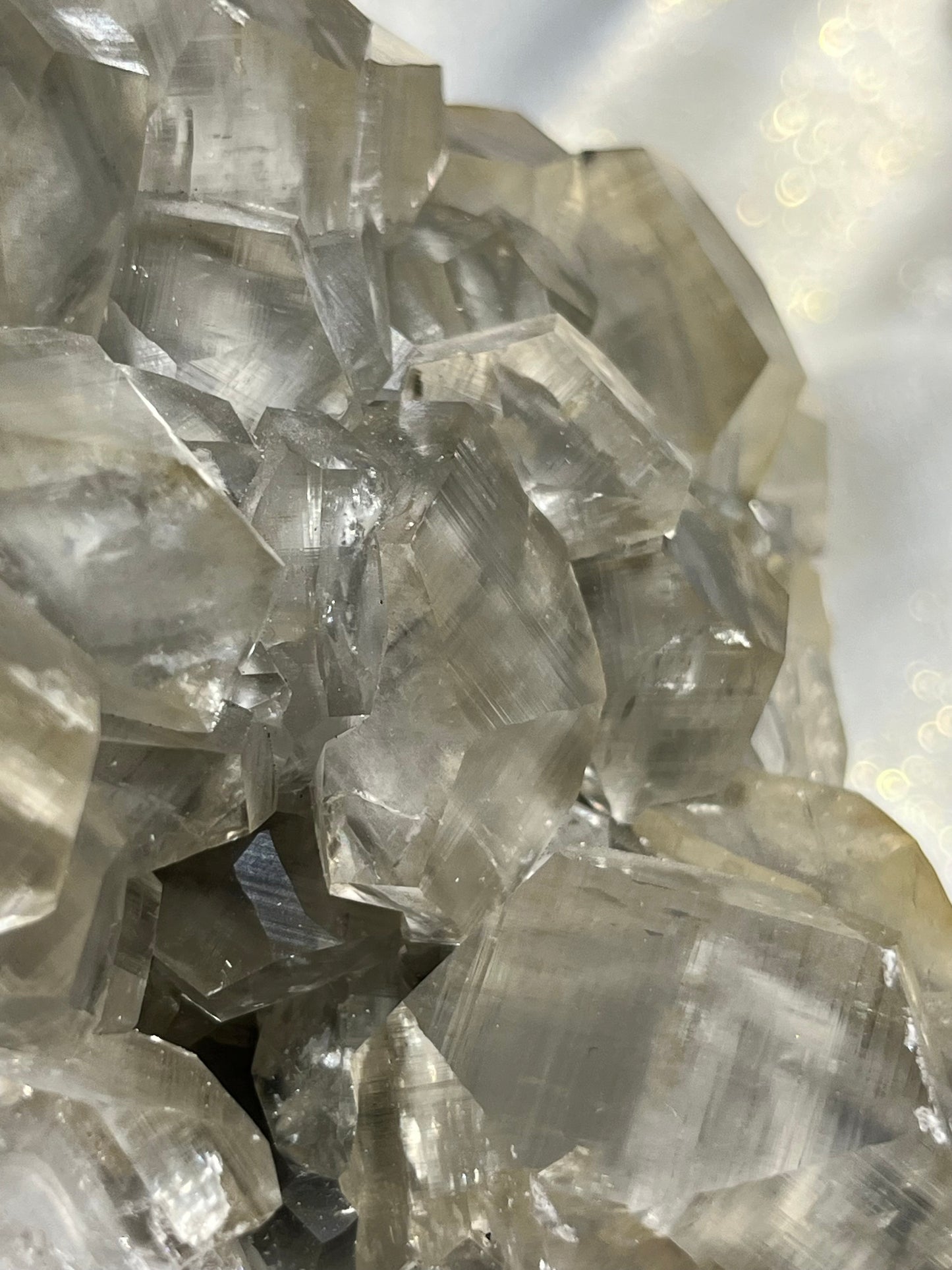 Grey Phantom Calcite Specimen on Quartz & Fluorite Matrix