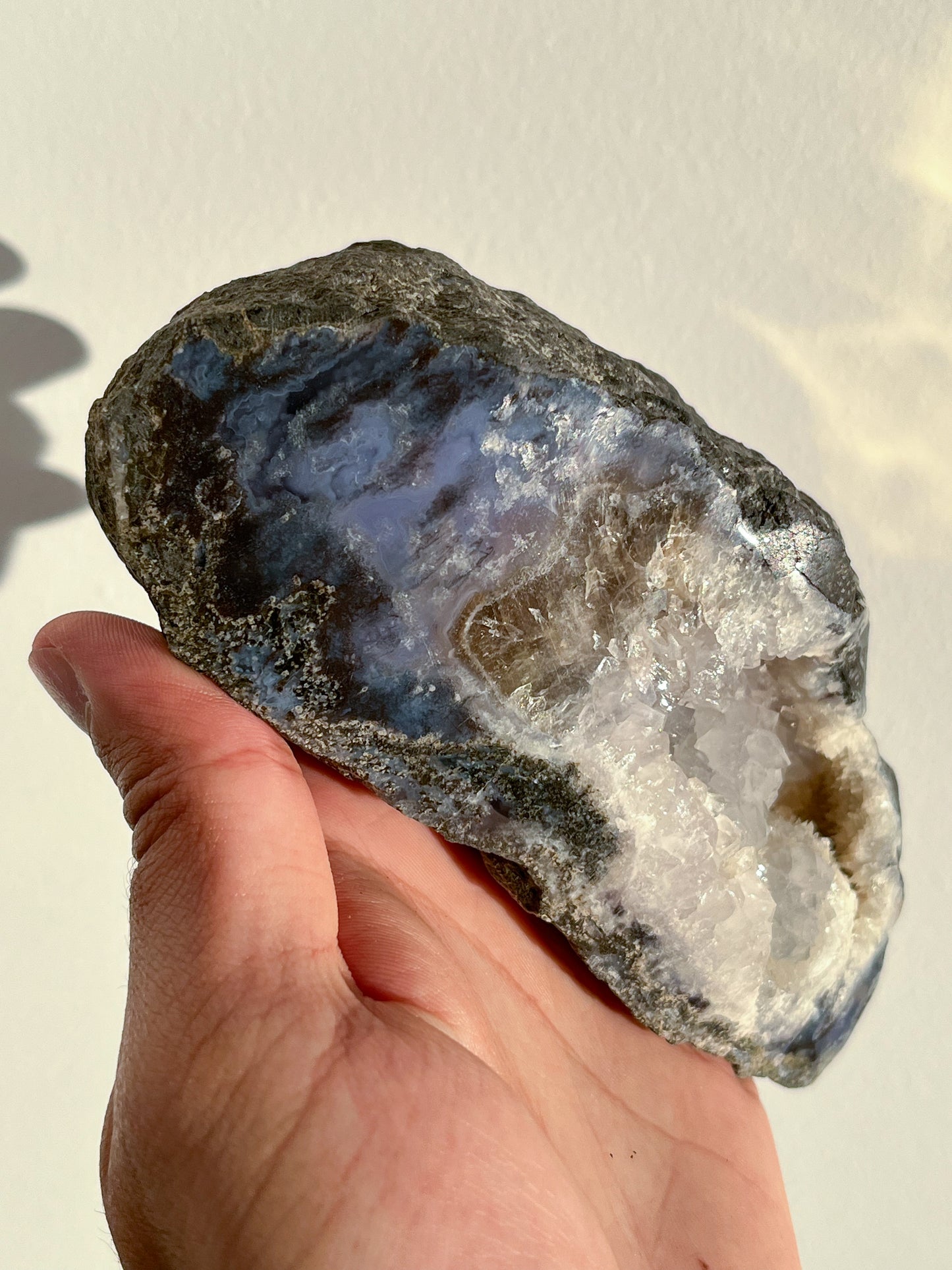 Purple Chalcedony with Green Moss & Quartz Geode