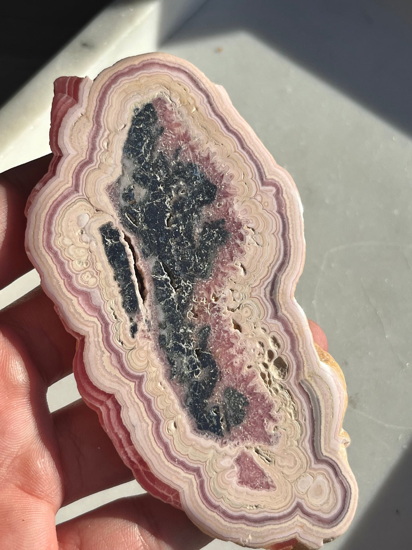 Gemmy Rhodochrosite Slab w/Pyrite & Manganese #1