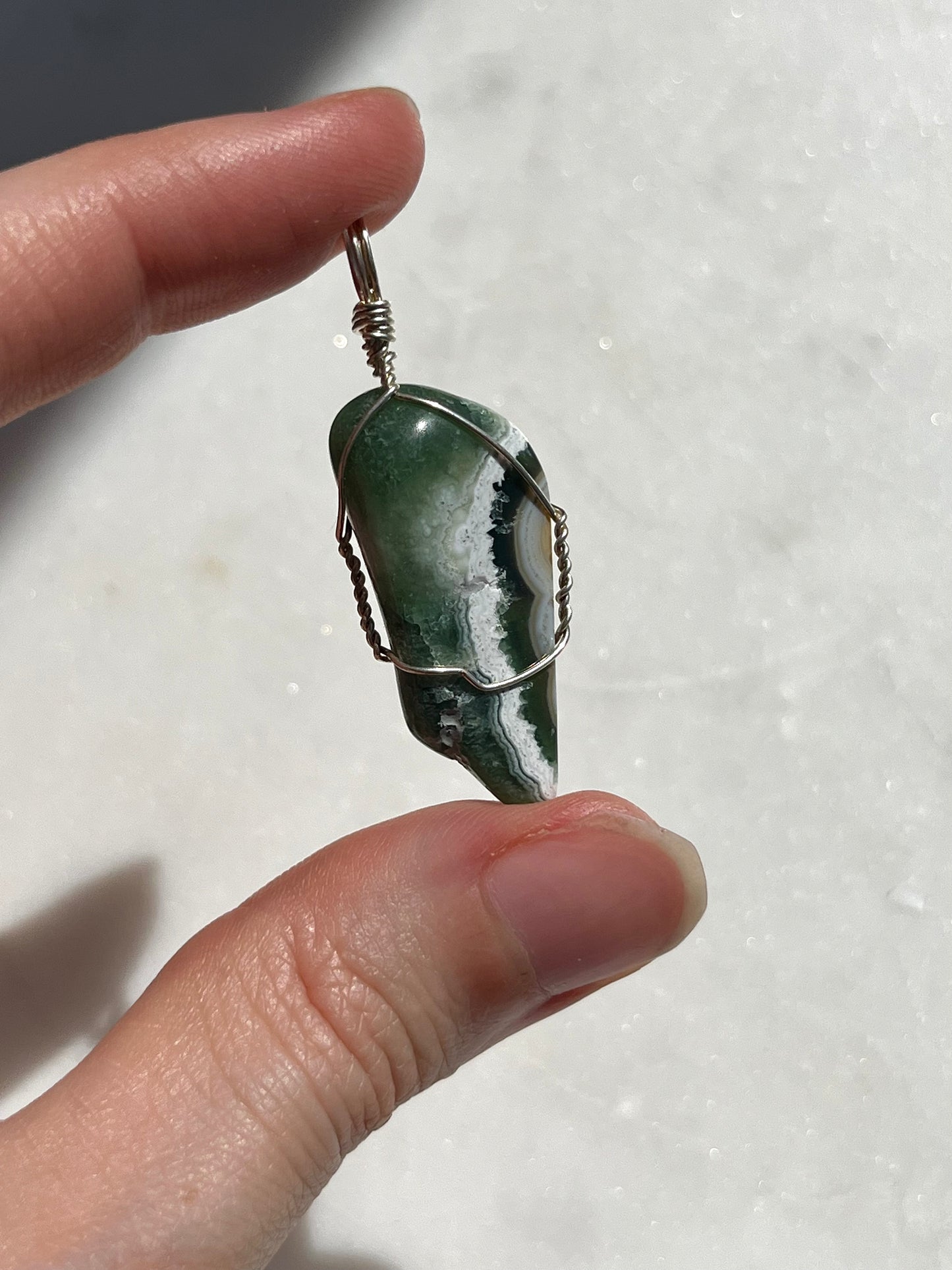 “Imagine” 8th Vein Ocean Jasper Wire Wrap Pendant (925 Sterling Silver)