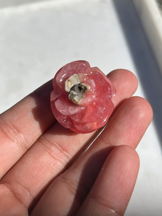 Gemmy Gel Rhodochrosite Rose Carving #1