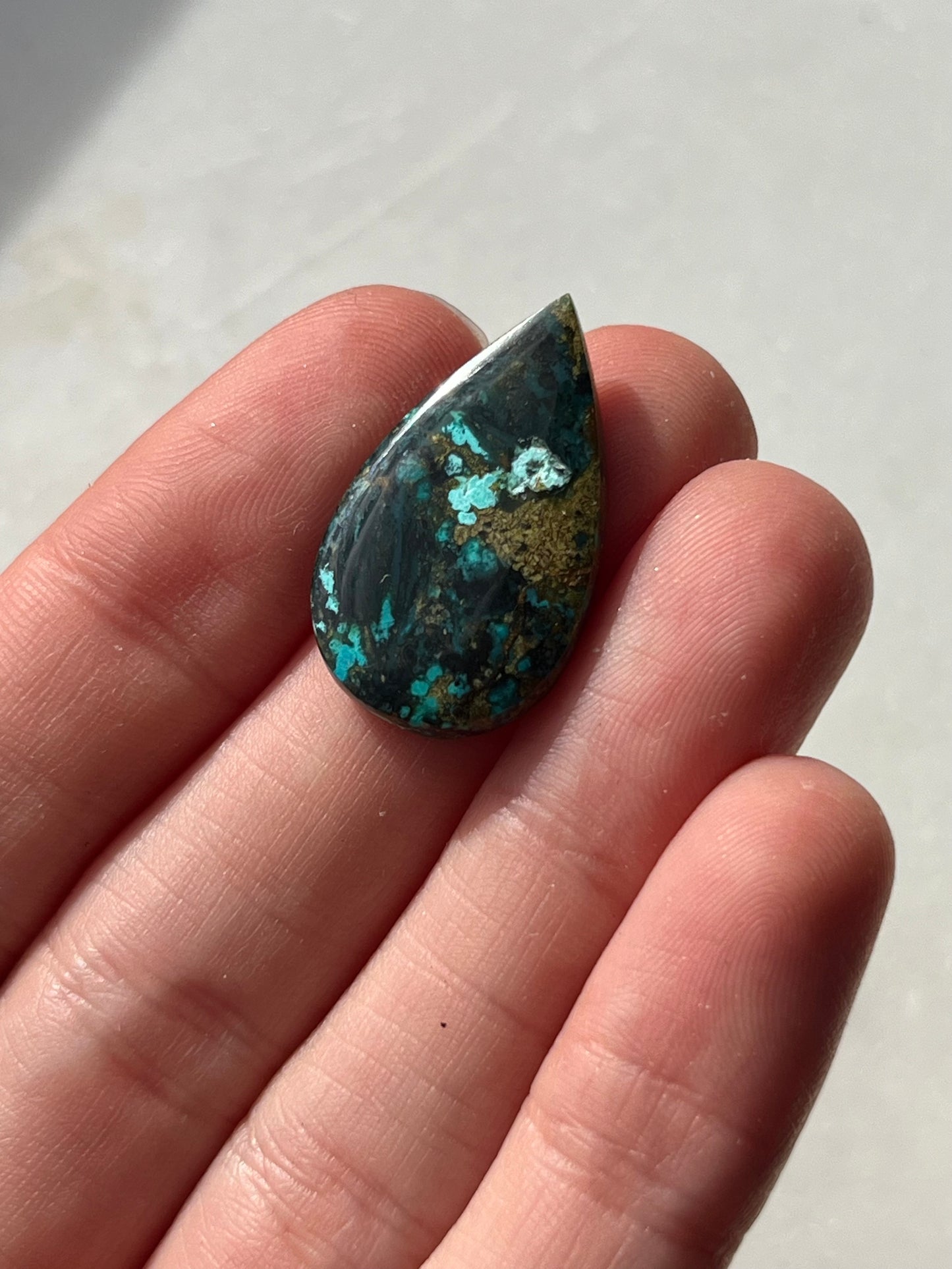 Indonesian Chrysocolla Chalcedony Cabochon w/Tenorite & Cuprite (You Choose)