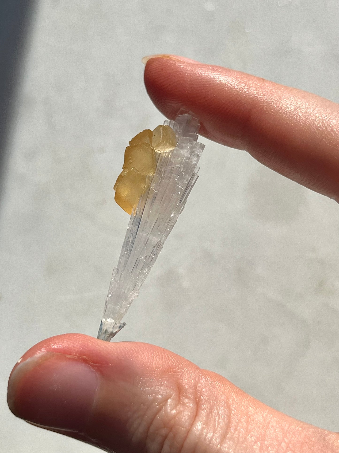 A Grade Yellow Rhombohedral Calcite on Scolecite Spray Specimen #SC22