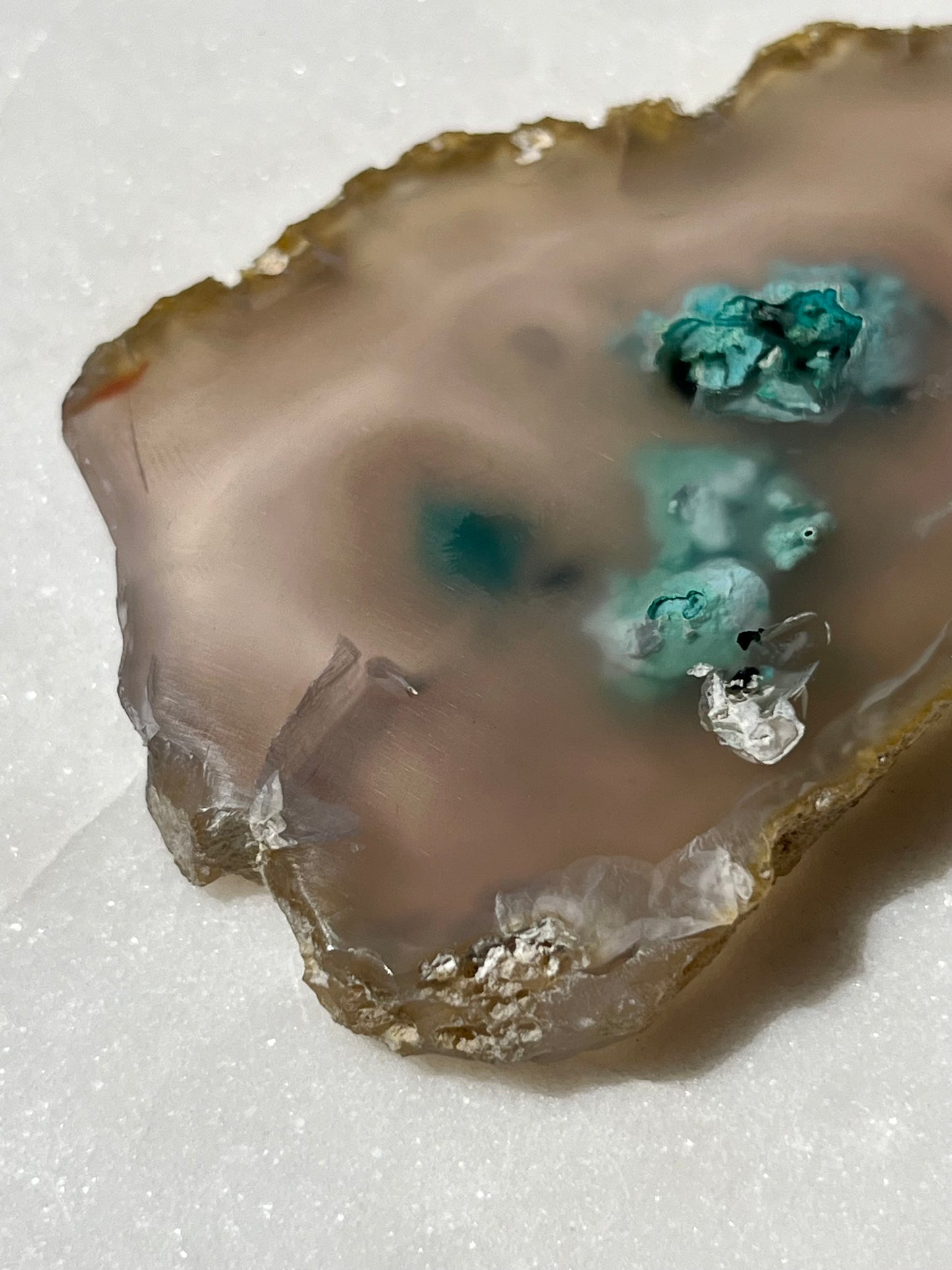 Chrysocolla in Chalcedony Slice w/Dendritic Inclusions