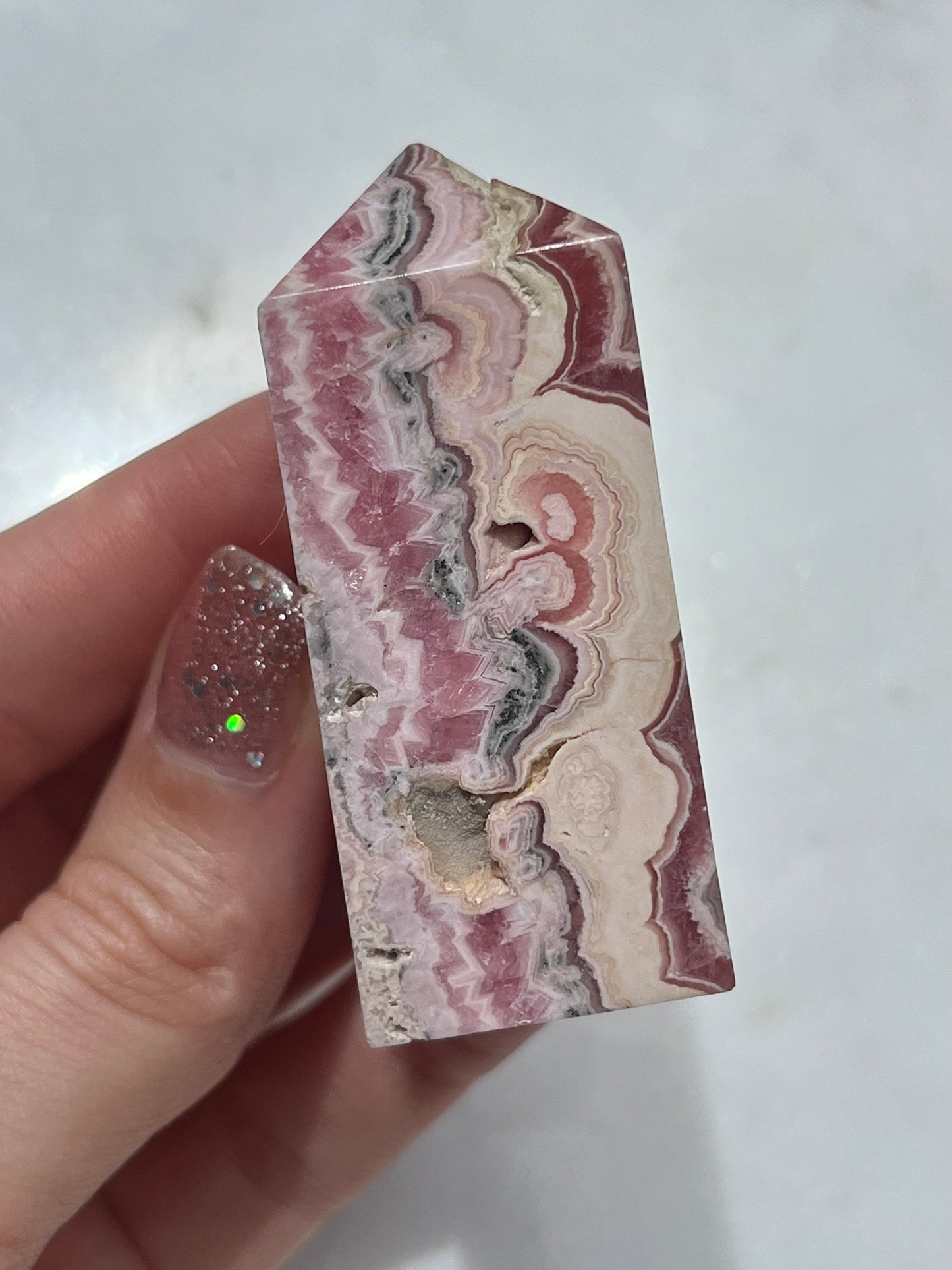 “Esmeralda” Banded Rhodochrosite Tower