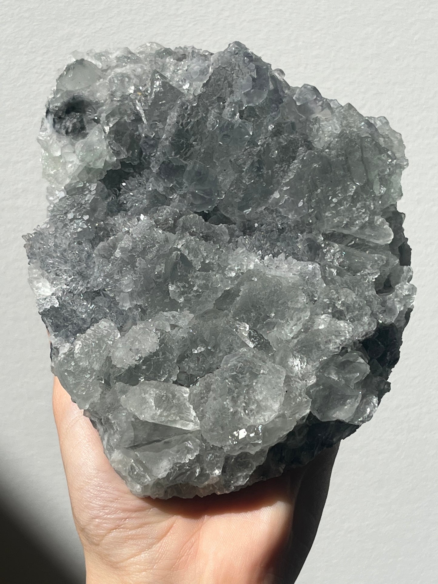 Octahedral Stepped Green Fluorite with Quartz Specimen