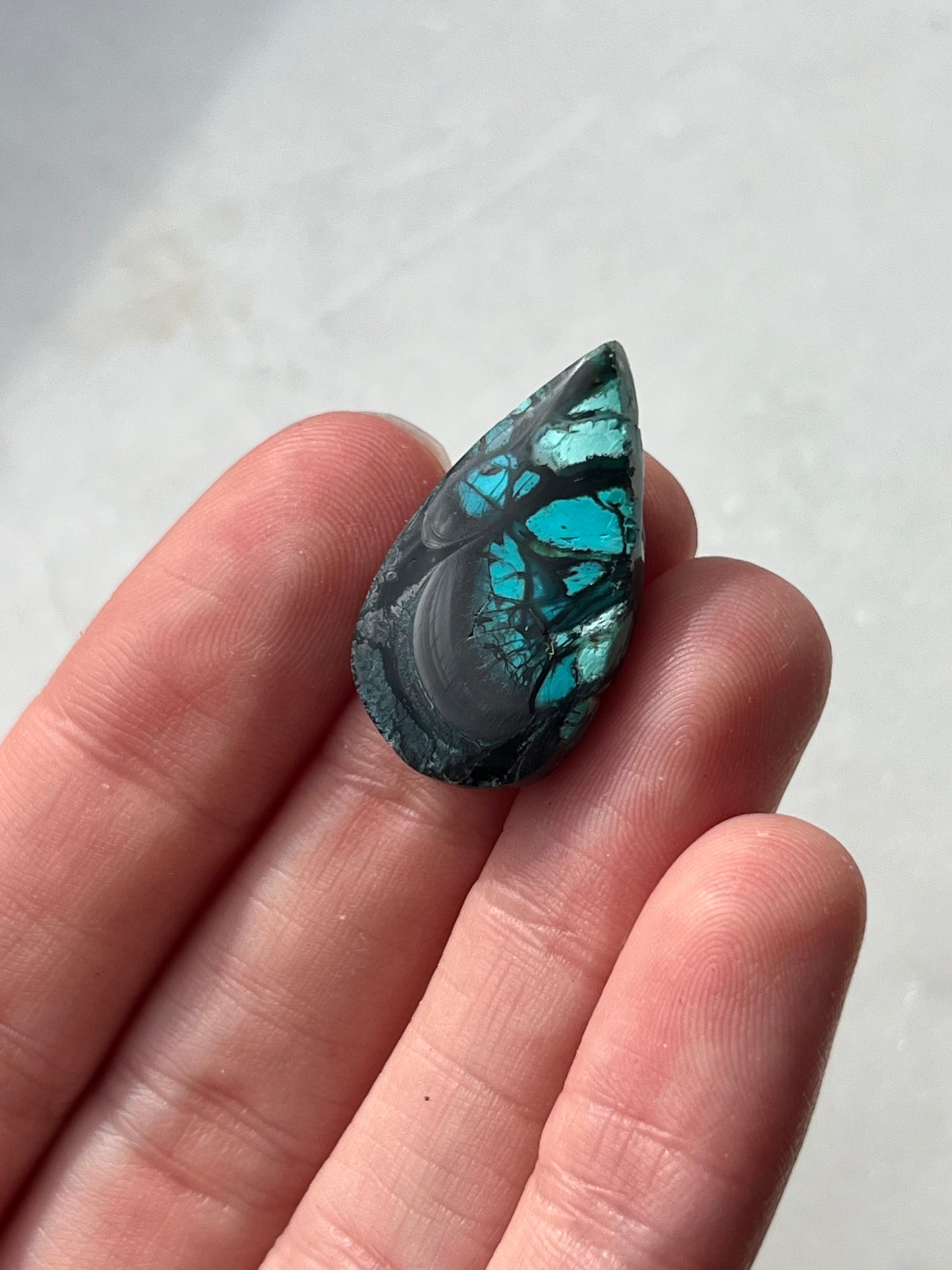 Indonesian Chrysocolla Chalcedony Cabochon w/Tenorite & Cuprite (You Choose)