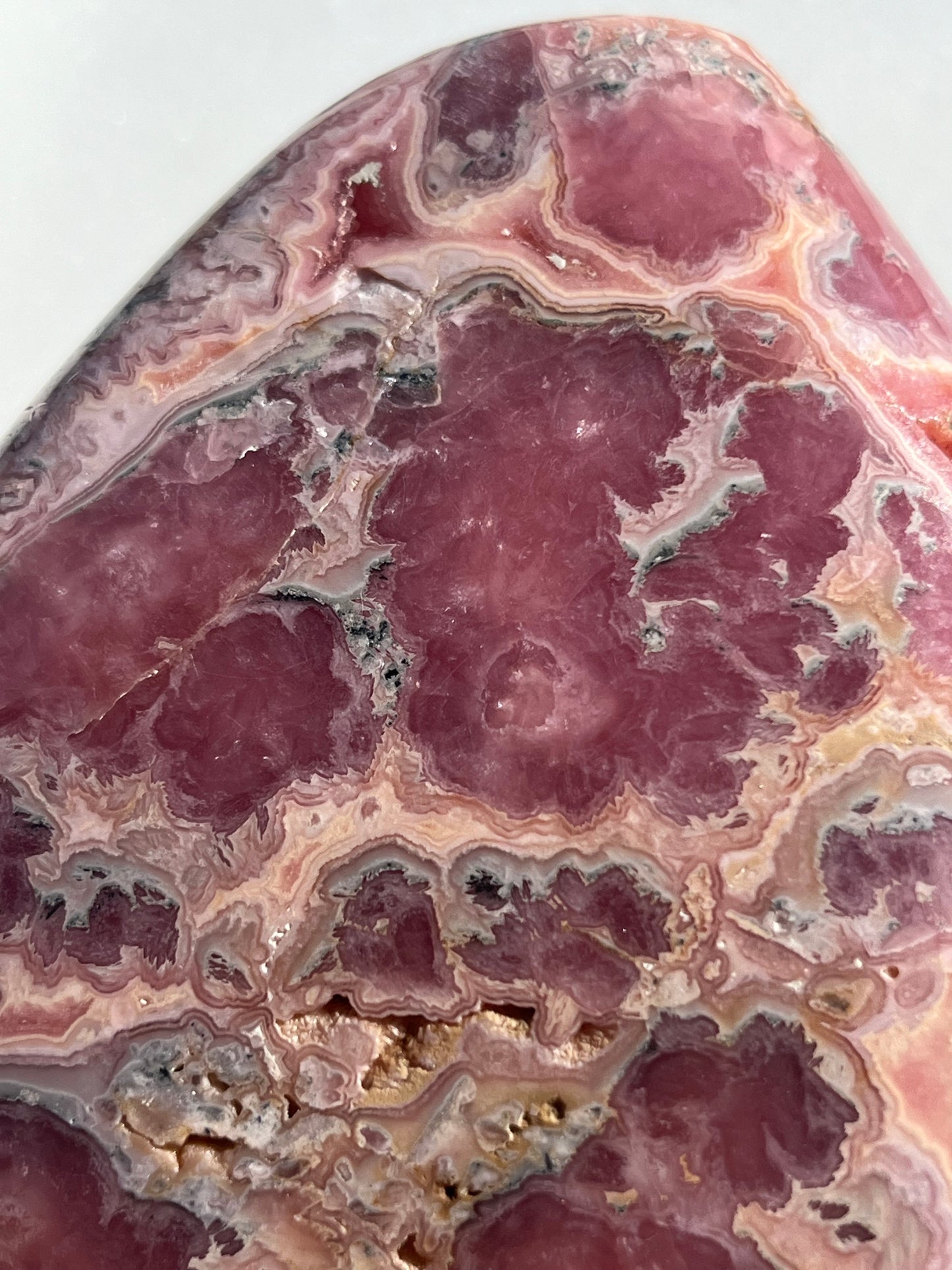 ‘Haven’ Polished Rhodochrosite Vug Freeform w/Terminated Calcite #1