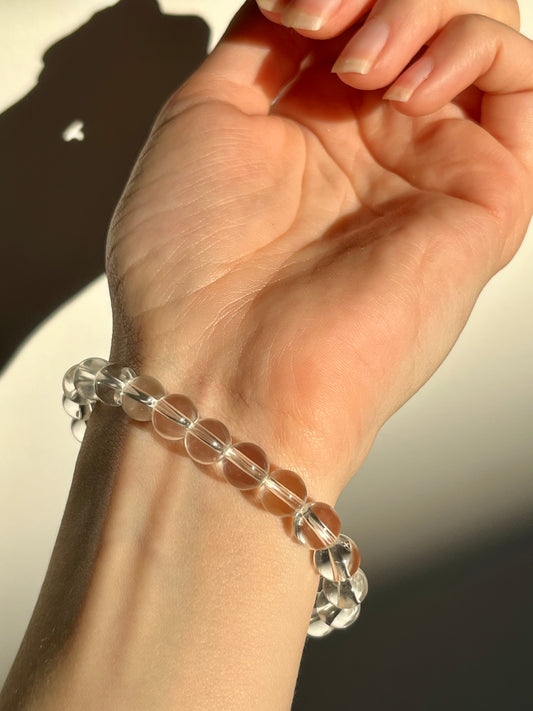 Pulsera de cuentas de cuarzo transparente de 8 mm