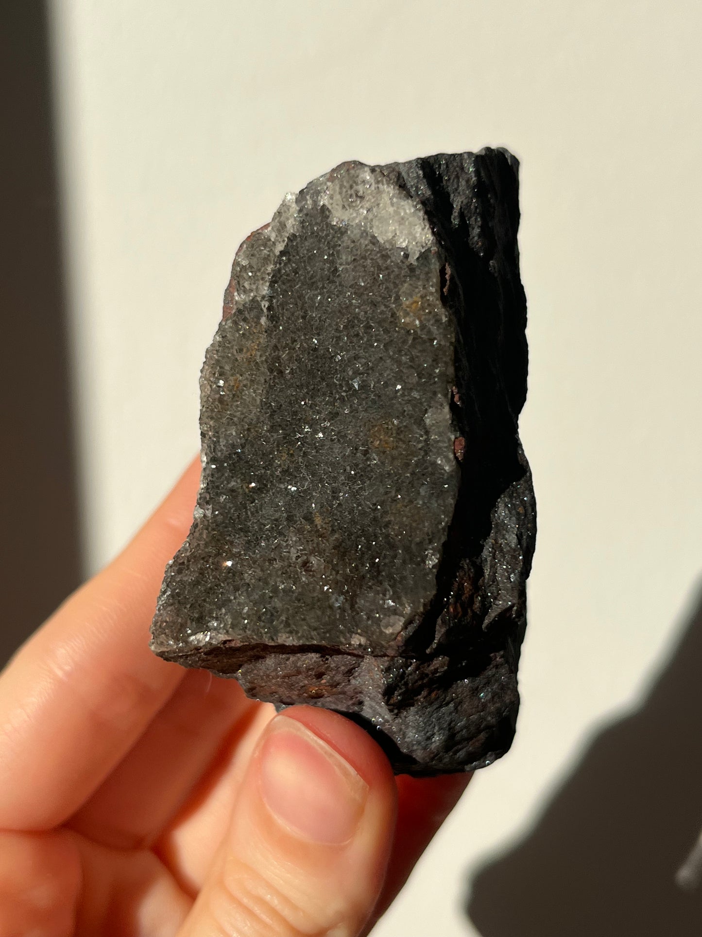 Druzy Dolomite Quartz Coated Cluster on Sparkly Iron Hematite Base #12