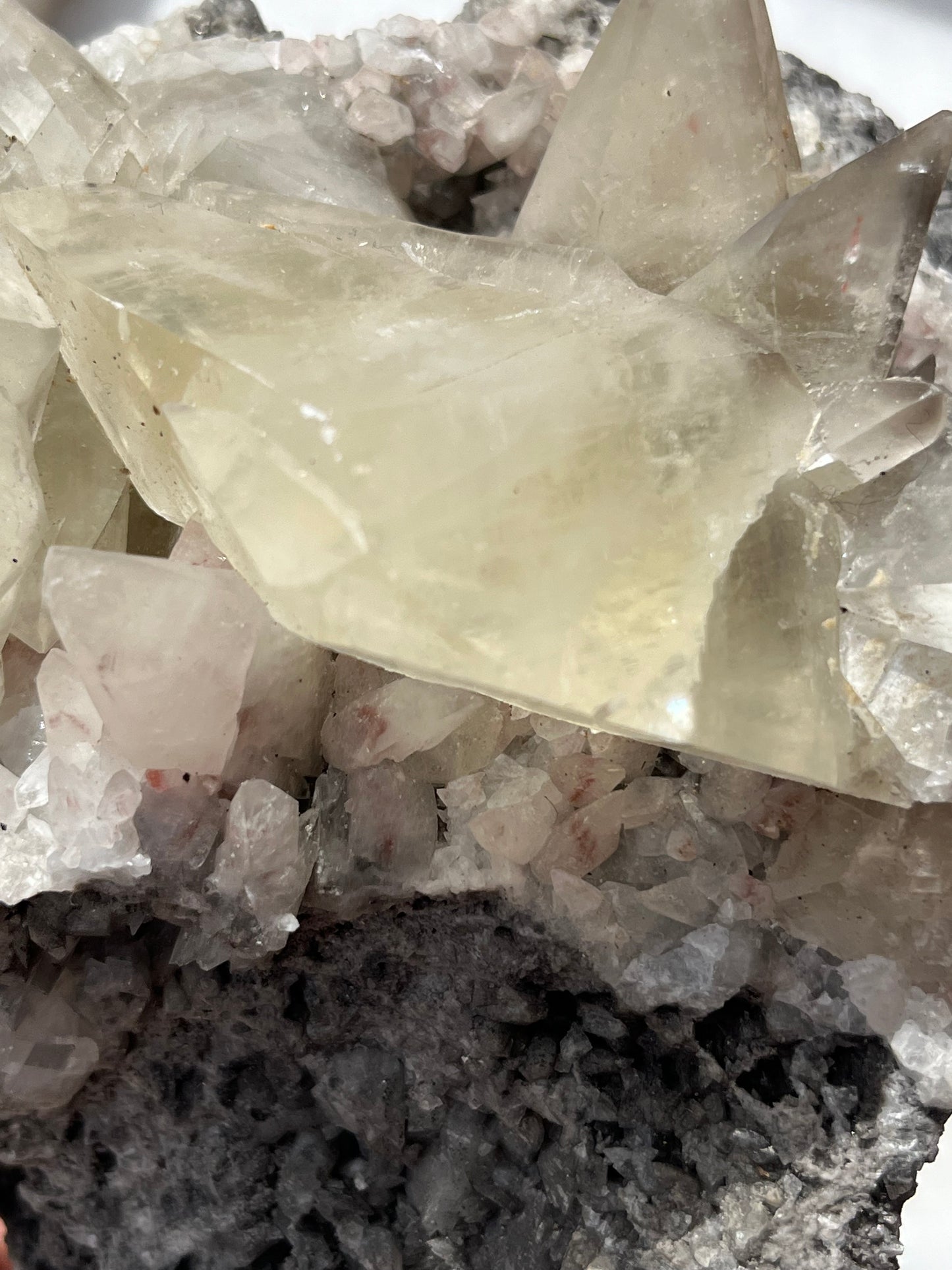 Grey & Pink Hematite Coated Yellow Calcite Specimen
