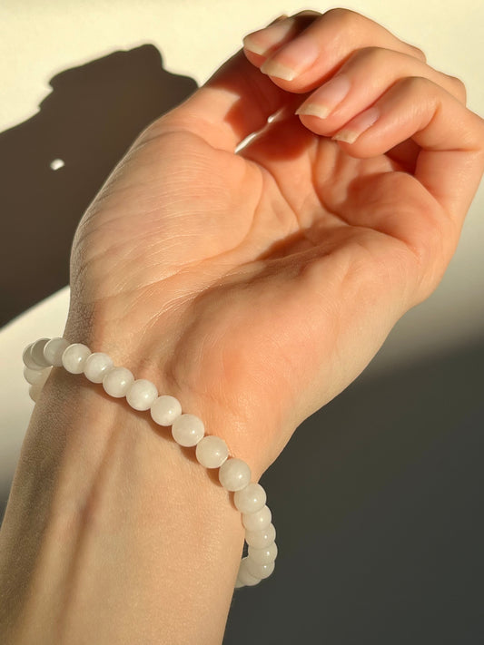 Pulsera de cuentas de jade blanco chino de 6 mm