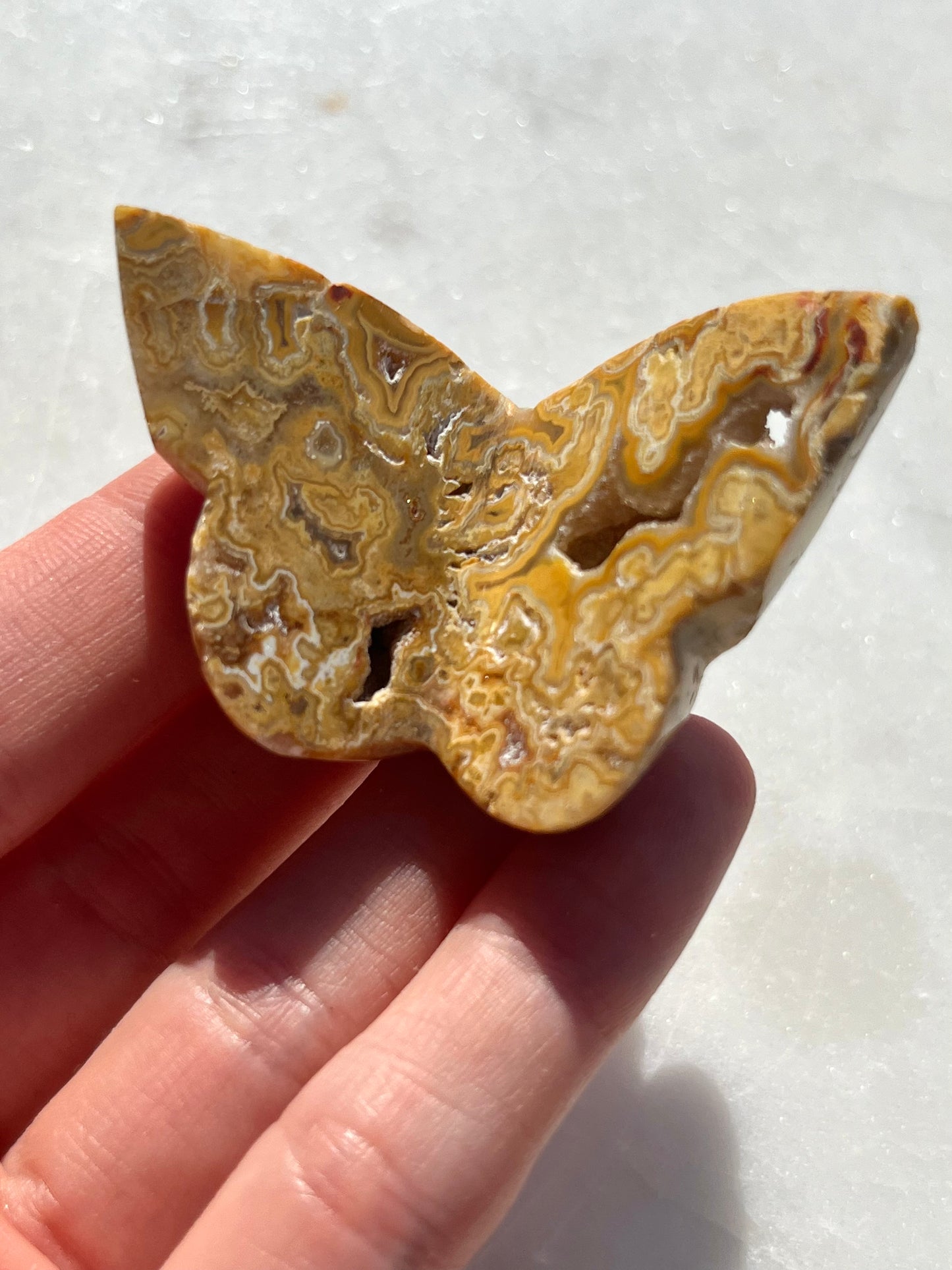 Indonesian Golden Crazy Lace Agate 3D Butterfly Carving (You Choose)