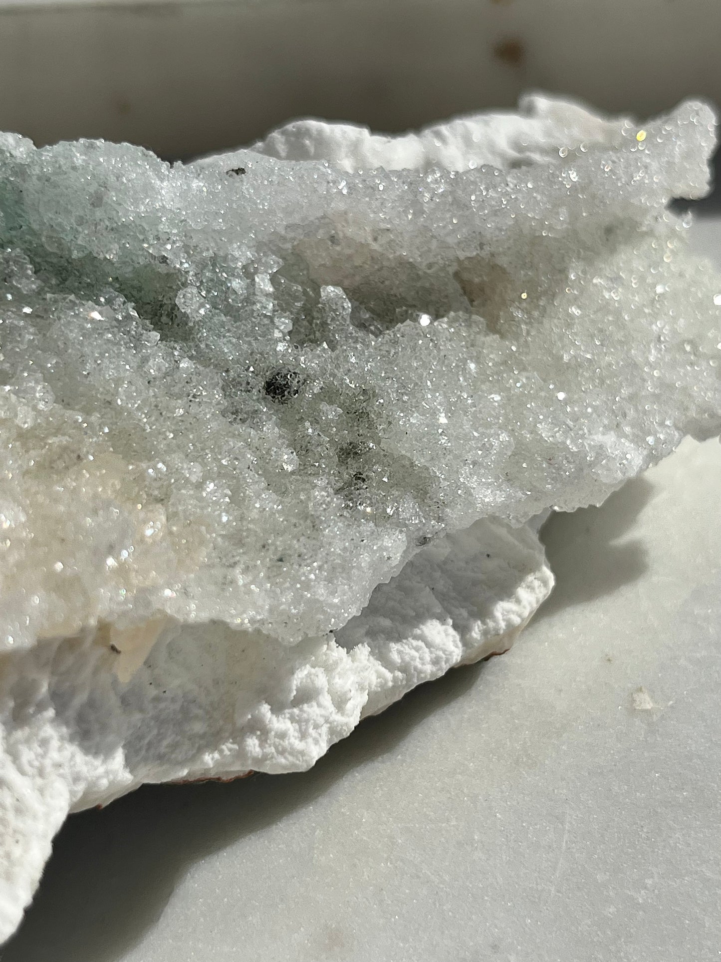Druzy White & Green Apophyllite w/Stilbite on Mordenite Basalt Matrix