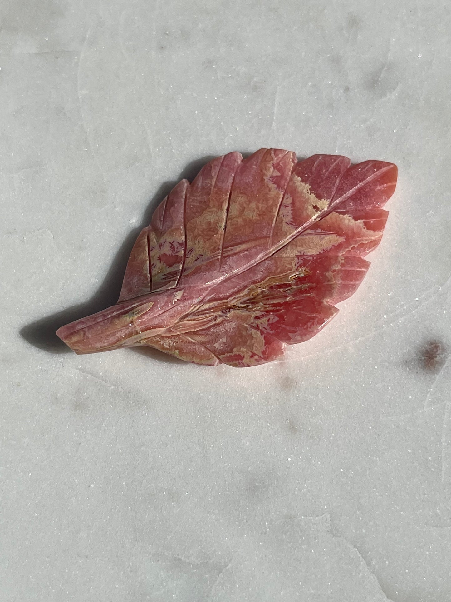 Rhodochrosite Autumn Leaf Carving #3