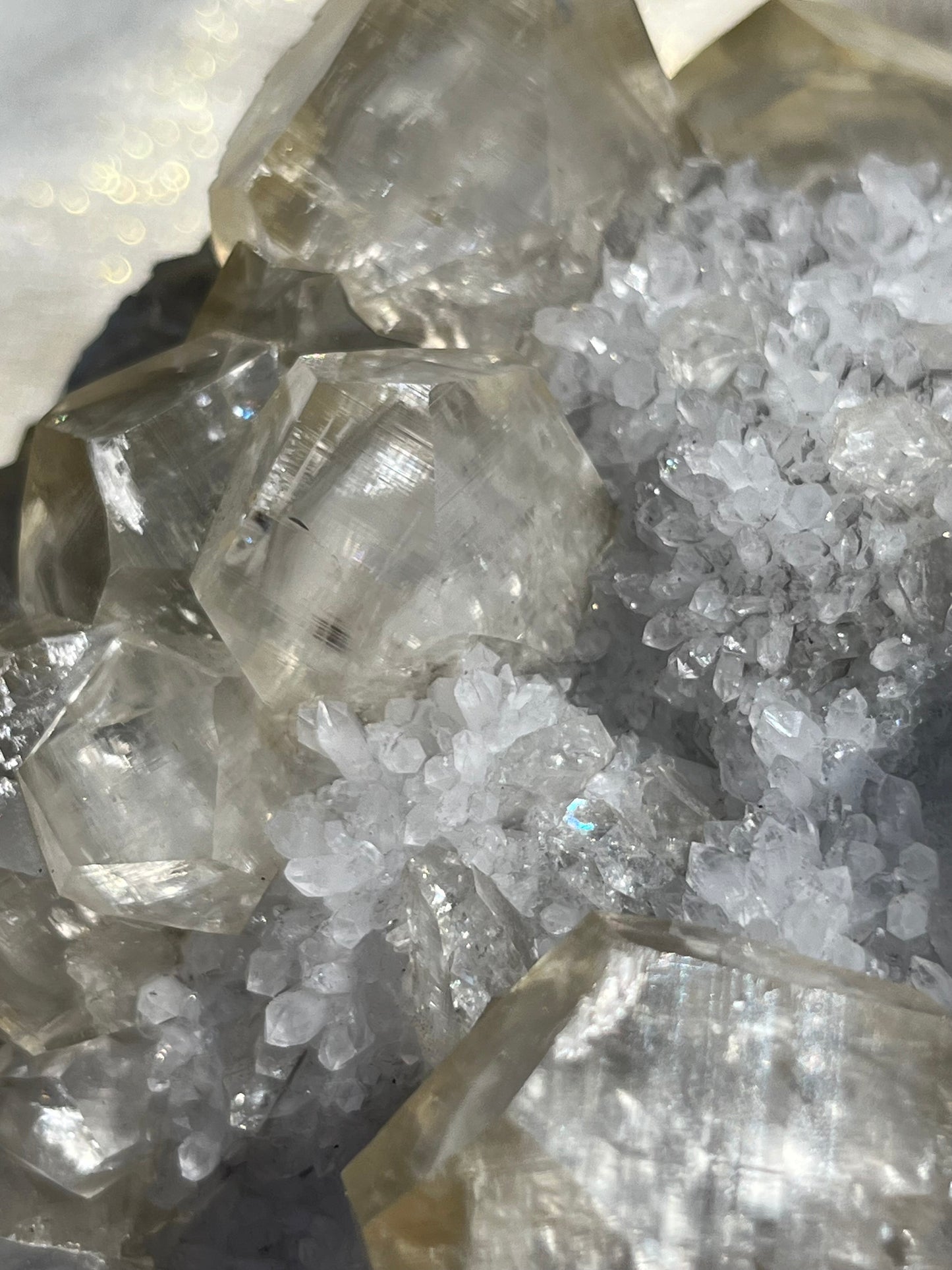 Grey Phantom Calcite Specimen on Quartz & Fluorite Matrix