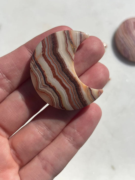 Pink Crazy Lace Agate Moon Carving