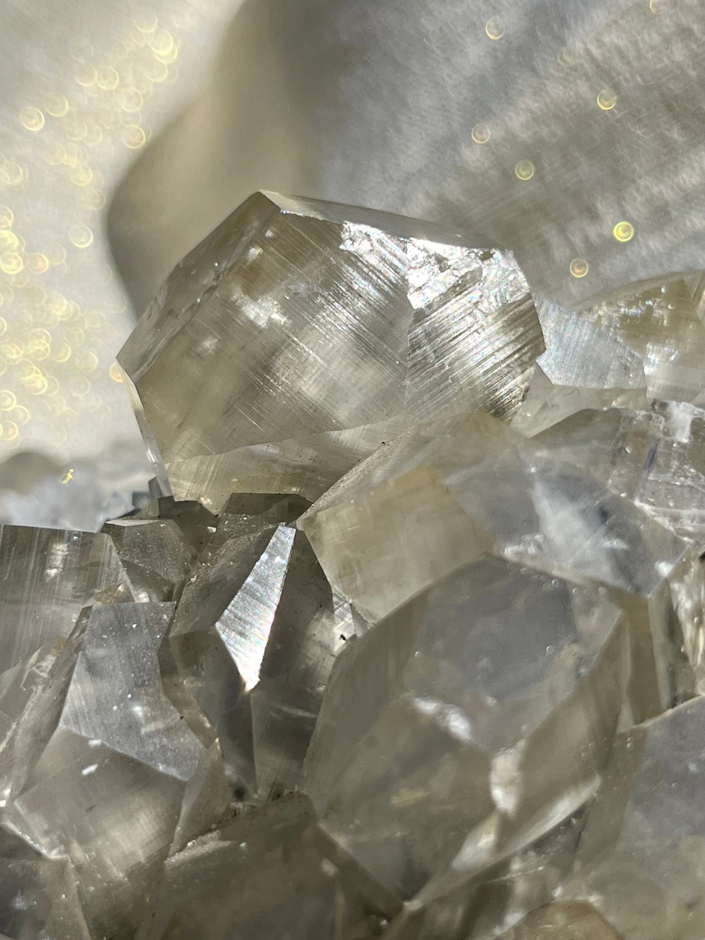 Grey Phantom Calcite Specimen on Quartz & Fluorite Matrix