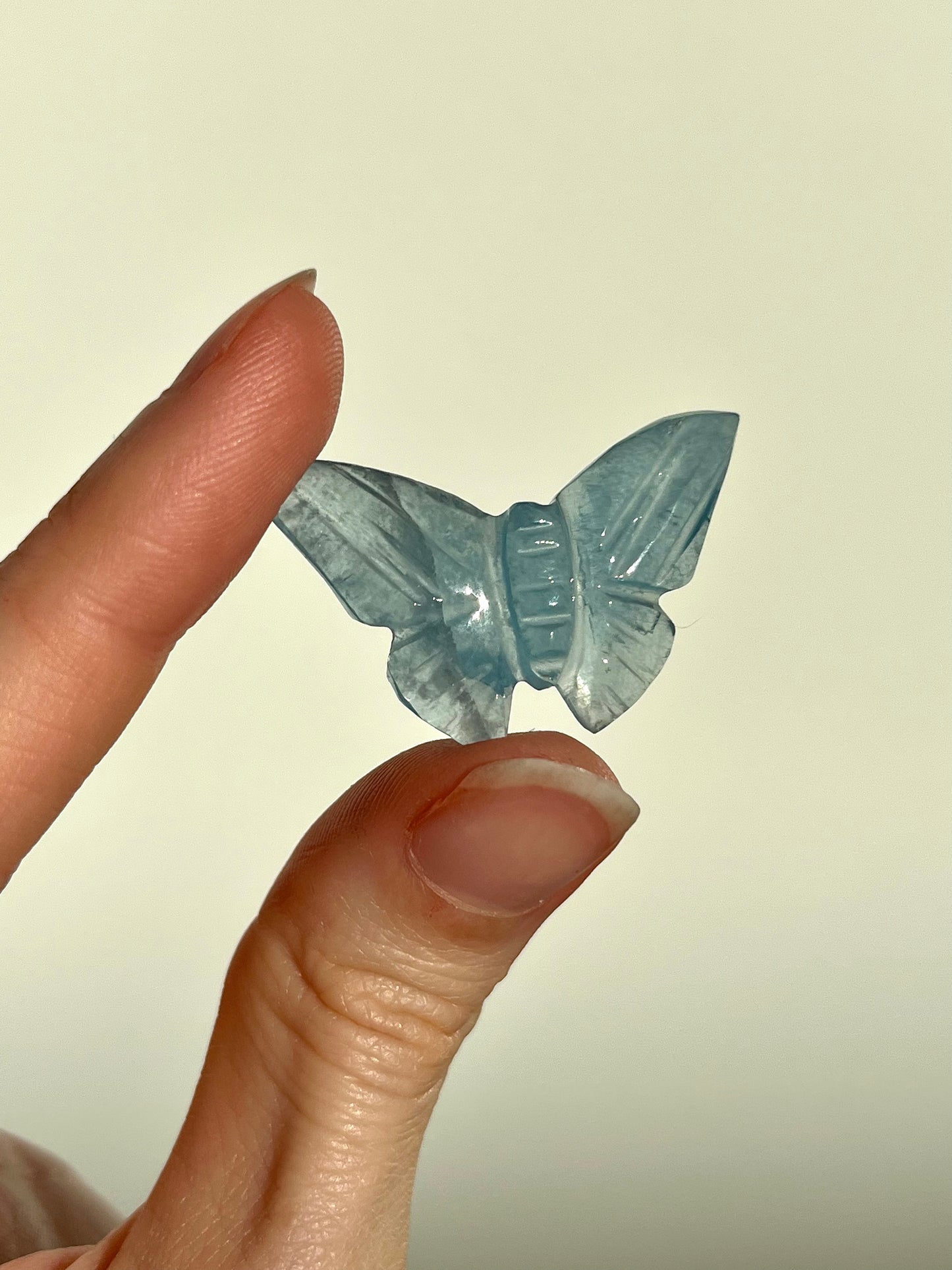 Lemurian Aquatine Calcite Butterfly Carving
