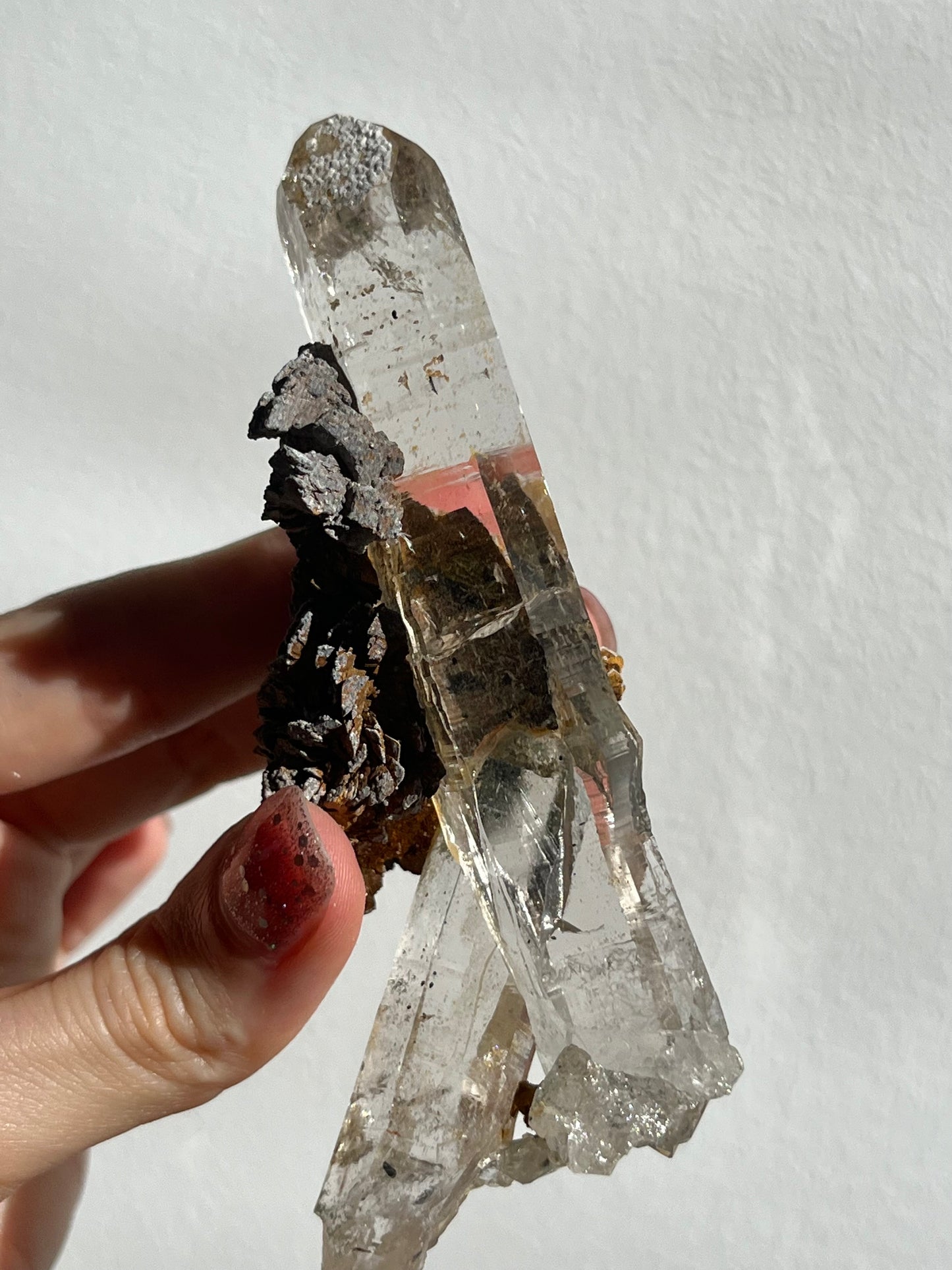 Water Clear Self-Healed Himalayan Smokey Quartz Point in Siderite Rosette #4