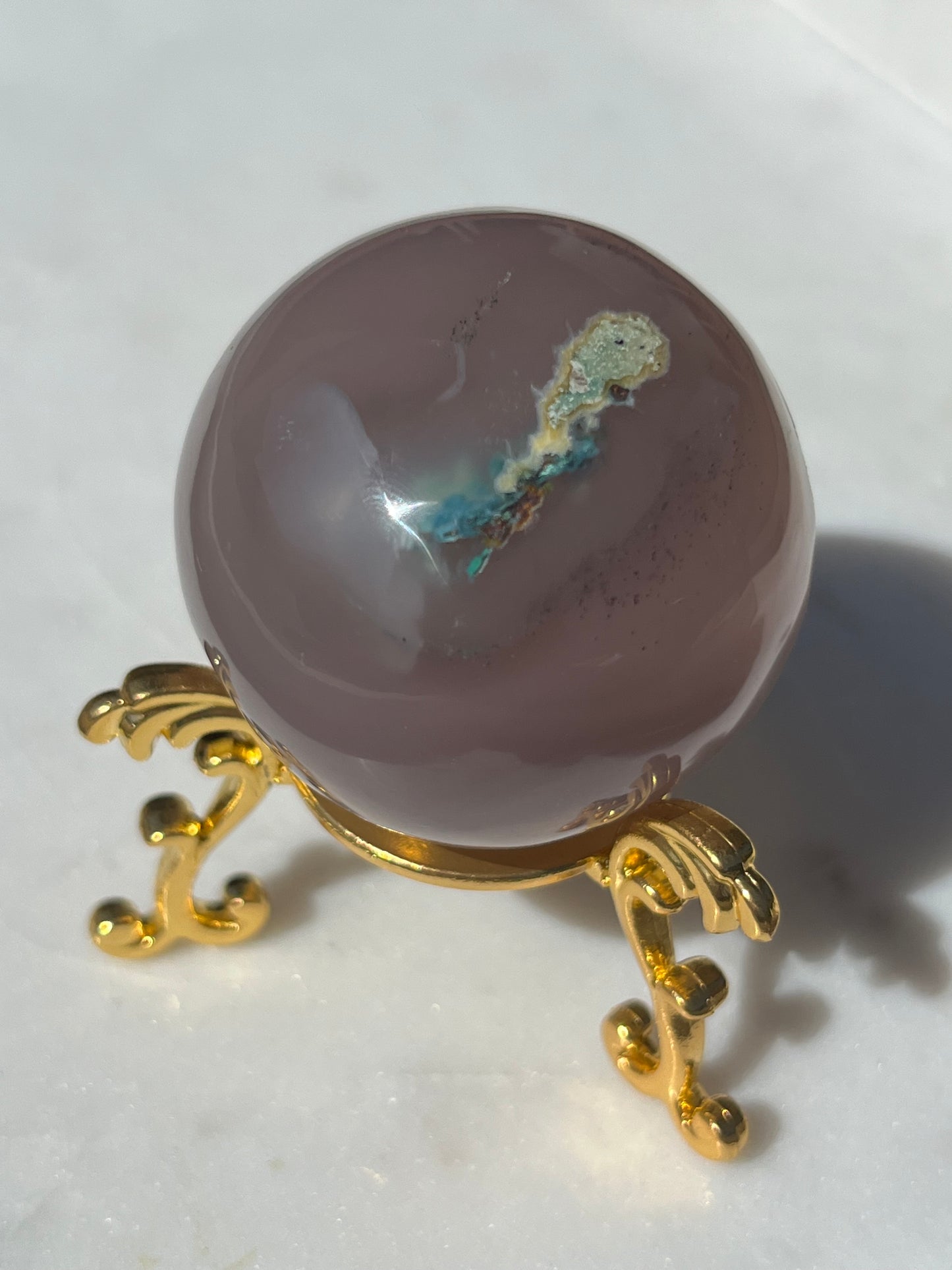 One-of-a-Kind Native Copper & Chrysocolla in Purple Chalcedony Sphere & Stand