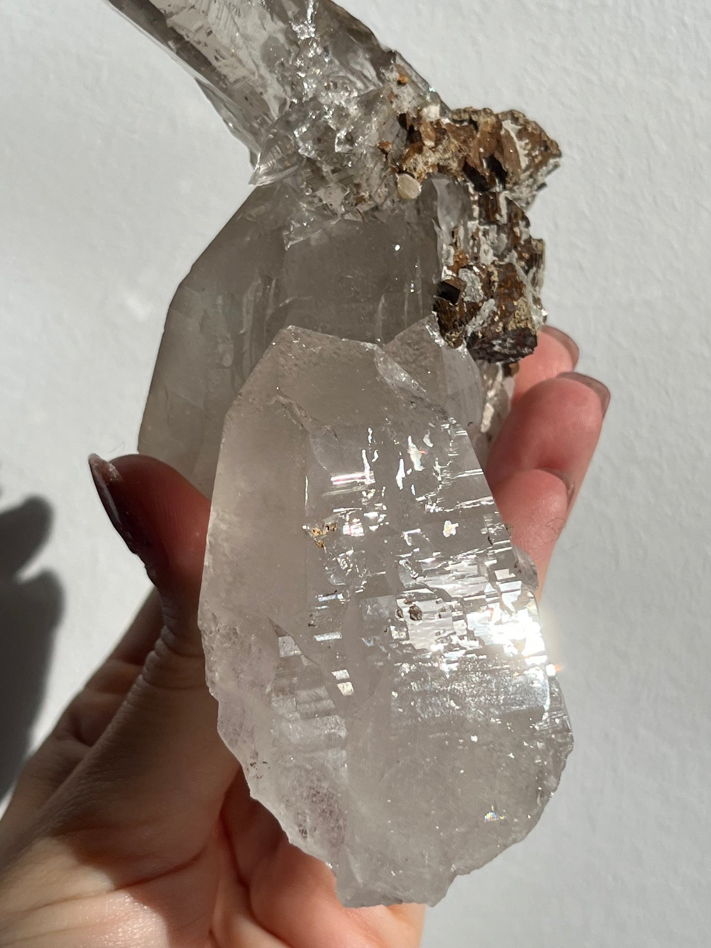 Himalayan Smokey Quartz w/Siderite on Self Healed Quartz Floater #8