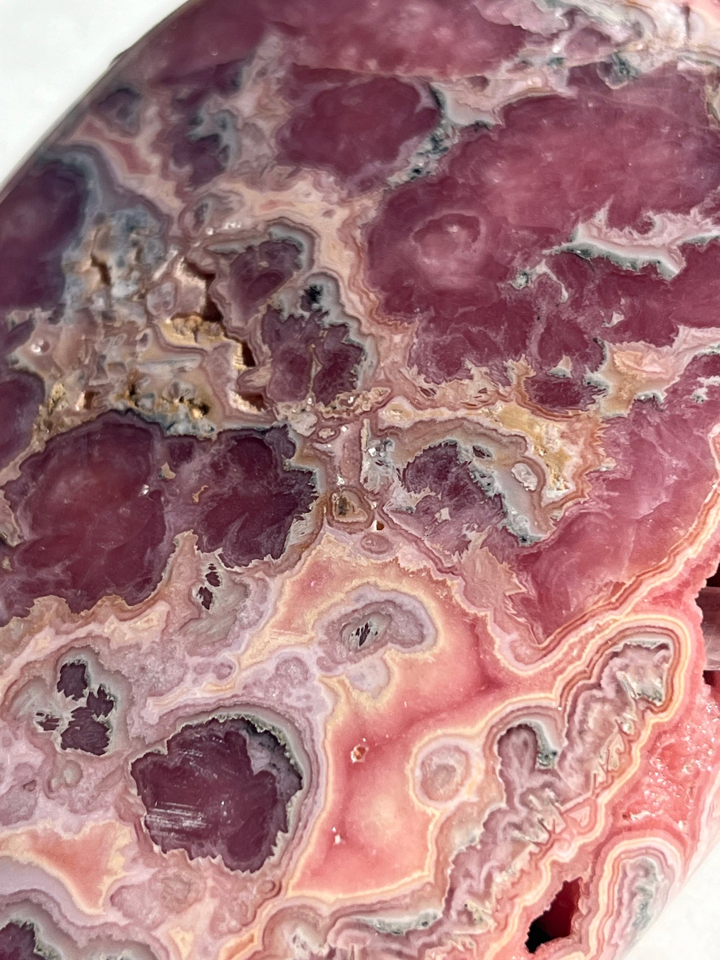 ‘Haven’ Polished Rhodochrosite Vug Freeform w/Terminated Calcite #1