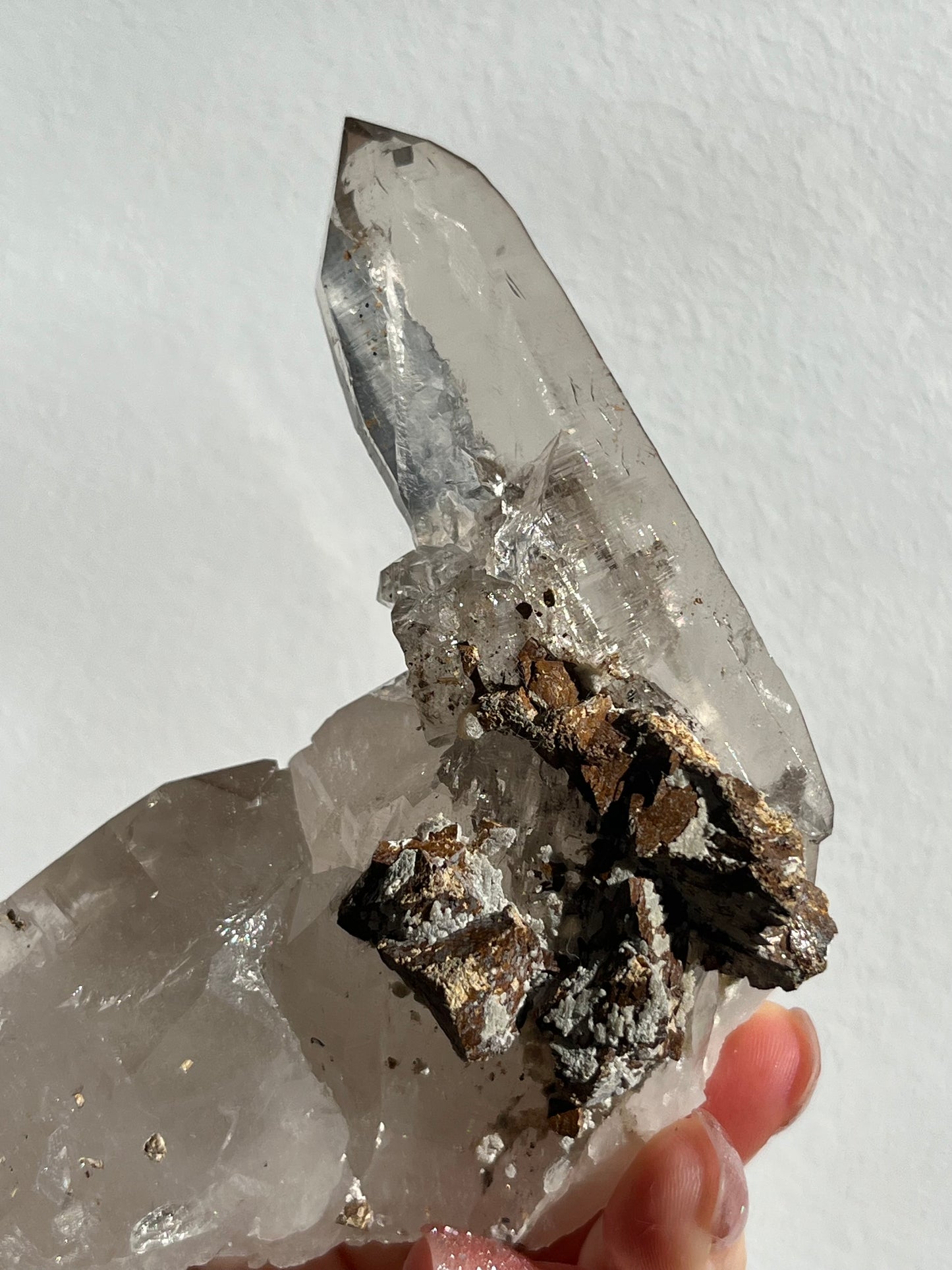 Himalayan Smokey Quartz w/Siderite on Self Healed Quartz Floater #8