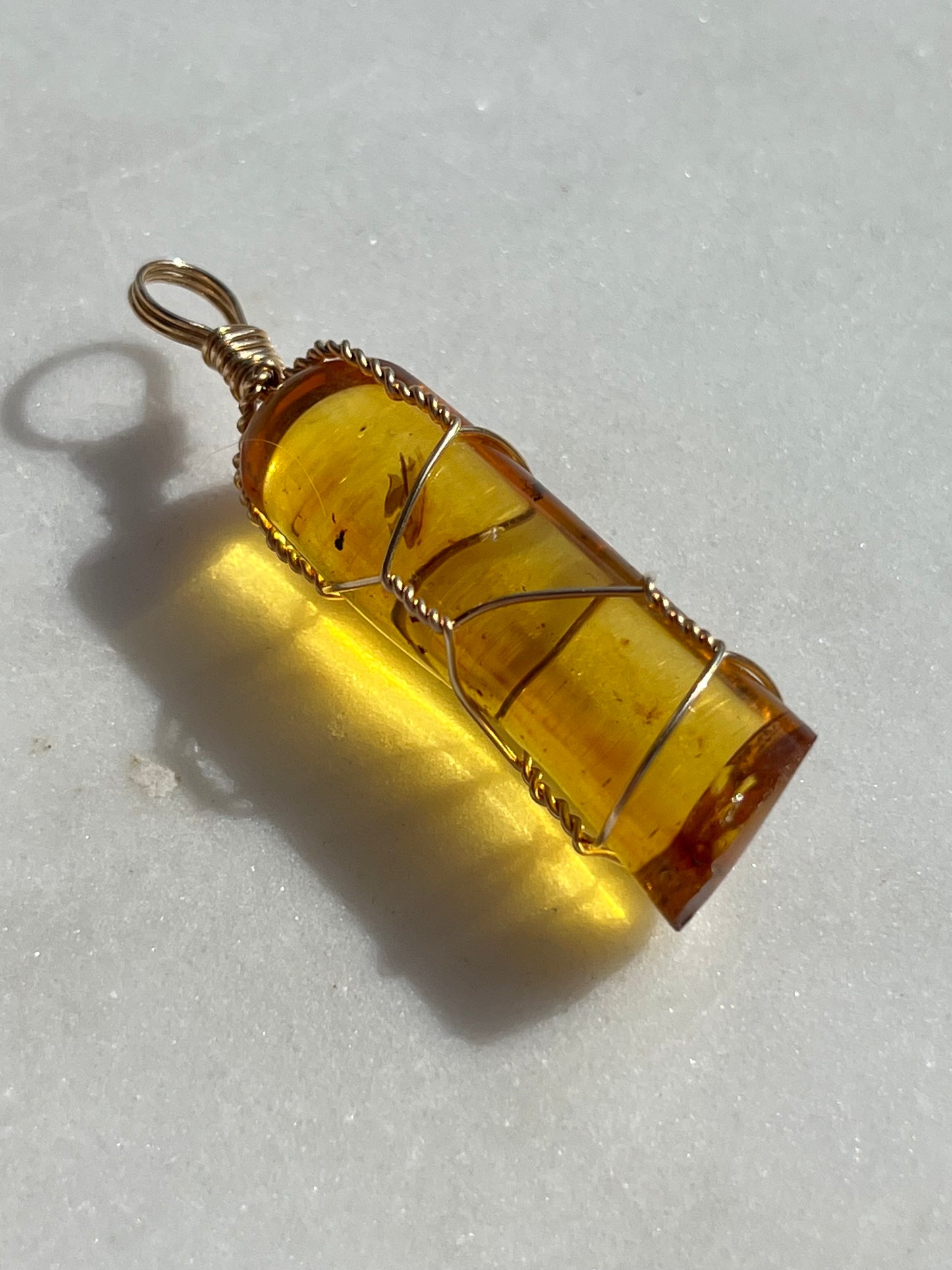 Colombian Amber w/Insects 14kt Gold Wire Wrap Pendant