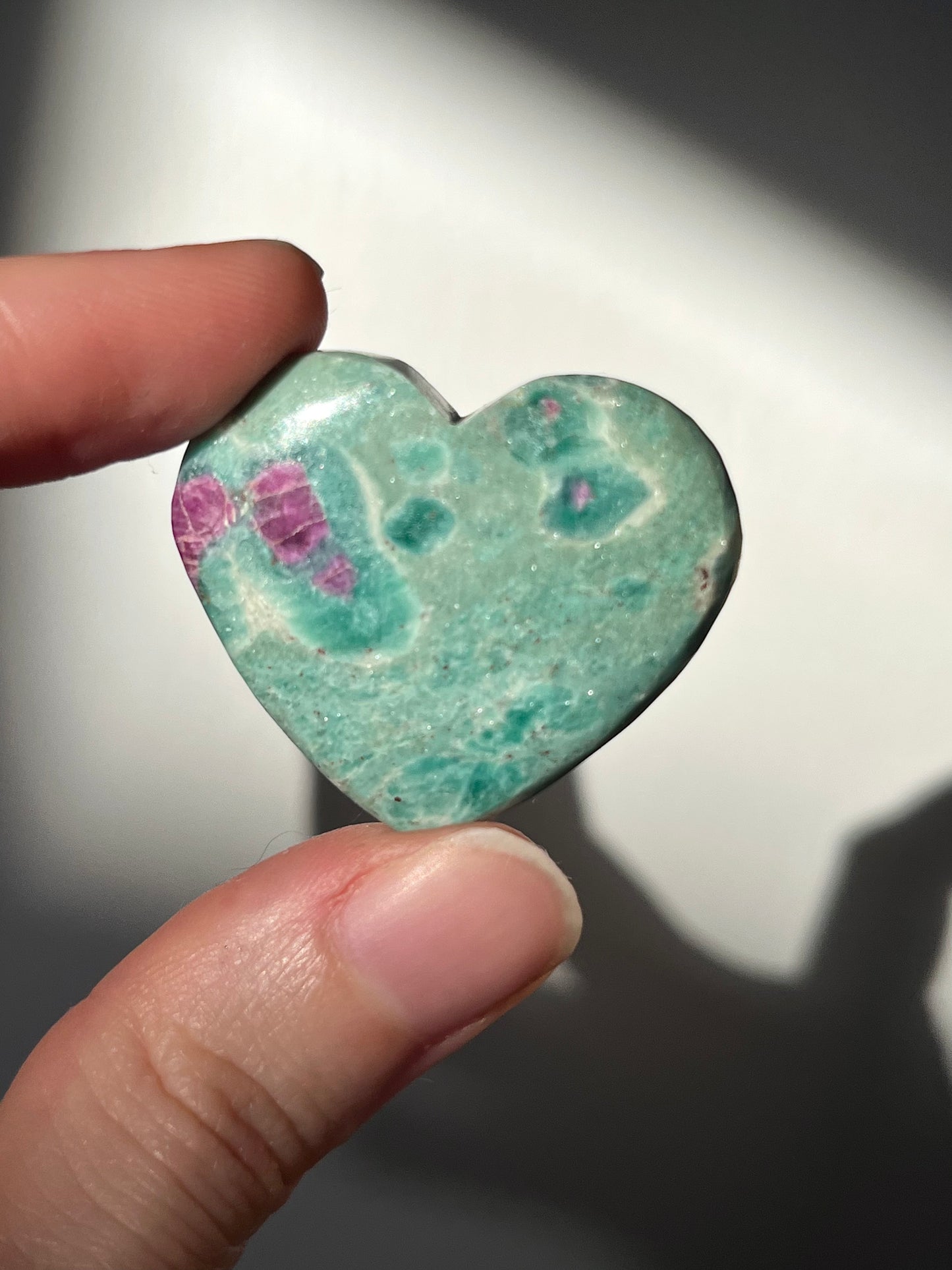 Ruby in Fuschite Heart Carving