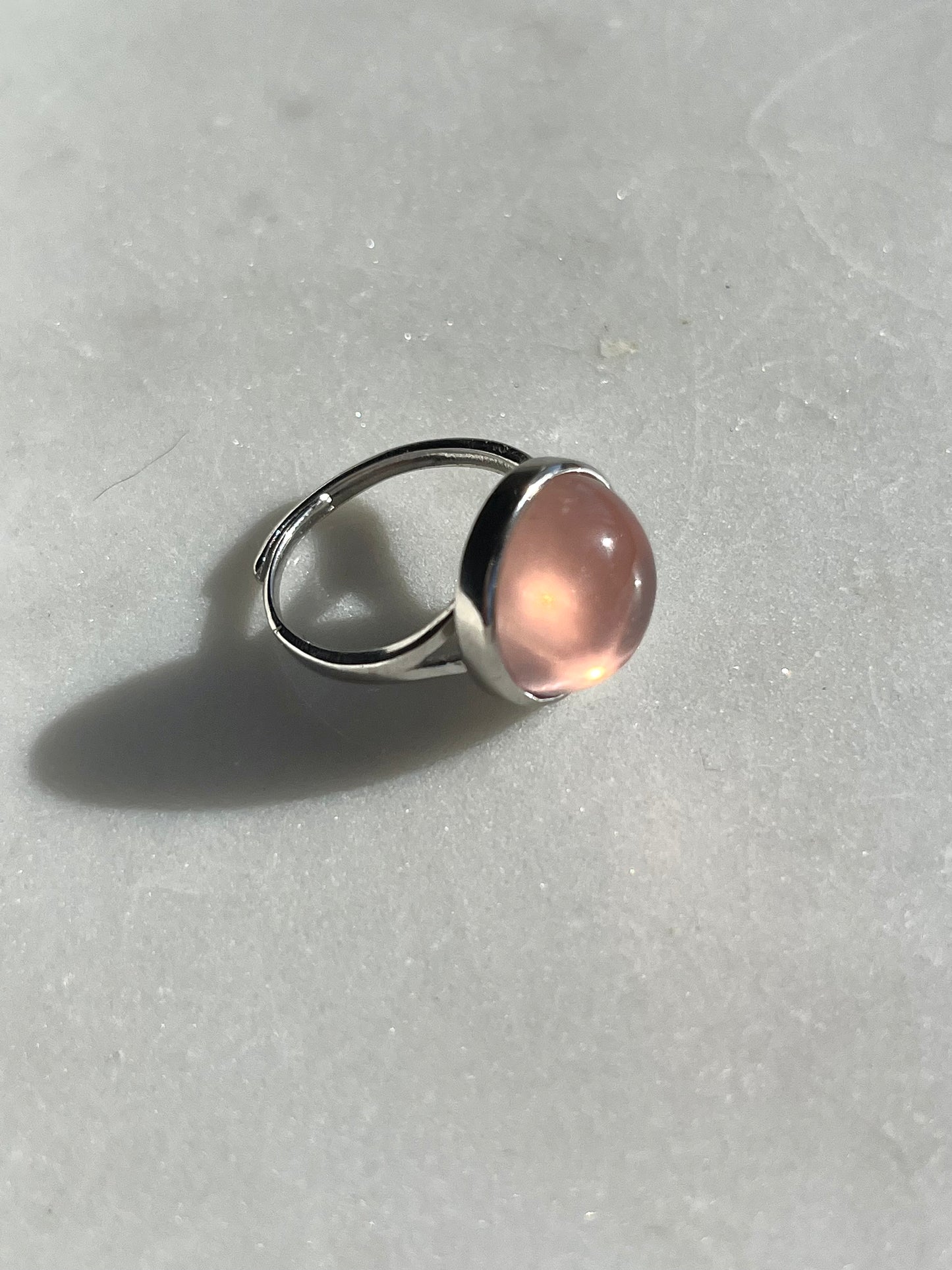 Star Rose Quartz Adjustable Ring (925 Sterling Silver)