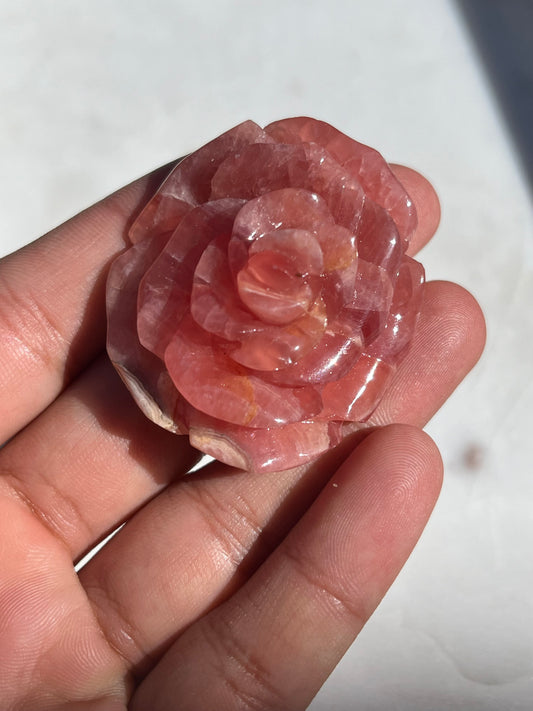 Gemmy Gel Rhodochrosite Rose Carving #2